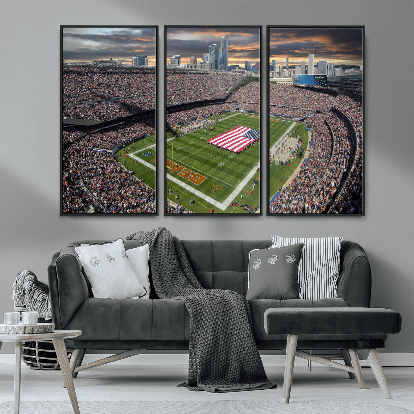 MGV-FC-48X32-3P - Chicago Bears Soldiers Field Wall Art Canvas Print – Framed Football Stadium Artwork for Sports