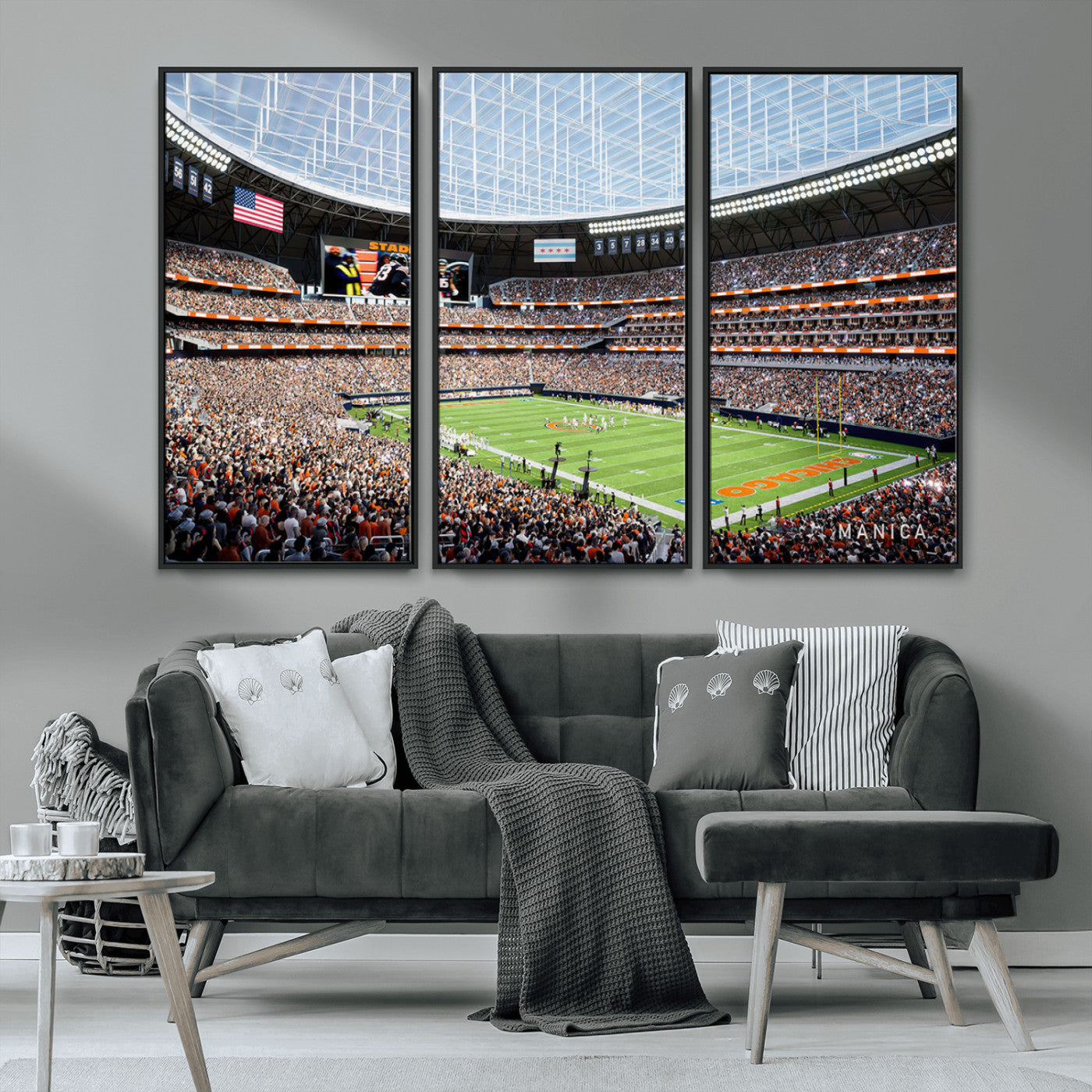 MGV-FC-48X32-3P - Chicago Bears Soldiers Field Wall Art Canvas Print – Framed Football Stadium Artwork for Sports
