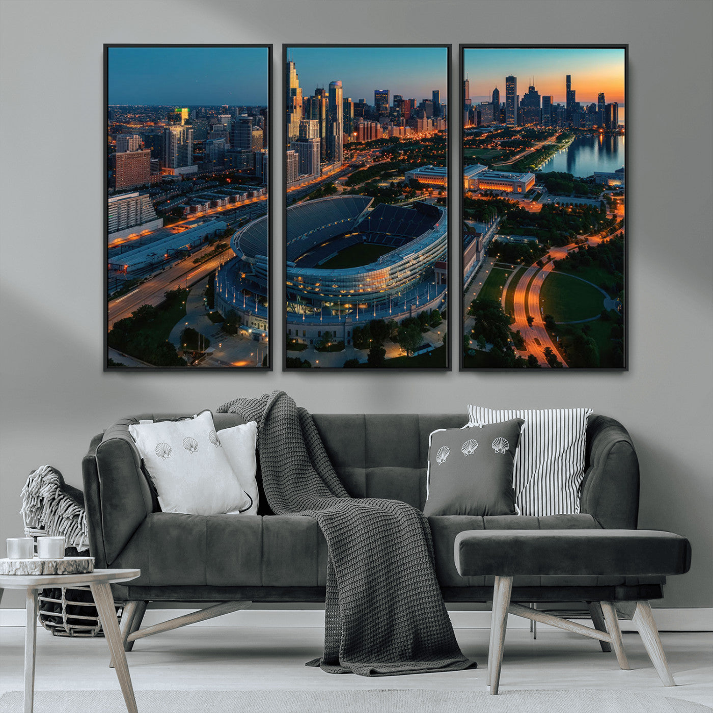 MGV-FC-48X32-3P - Chicago Bears Soldiers Field Wall Art Canvas Print – Framed Football Stadium Artwork for Sports