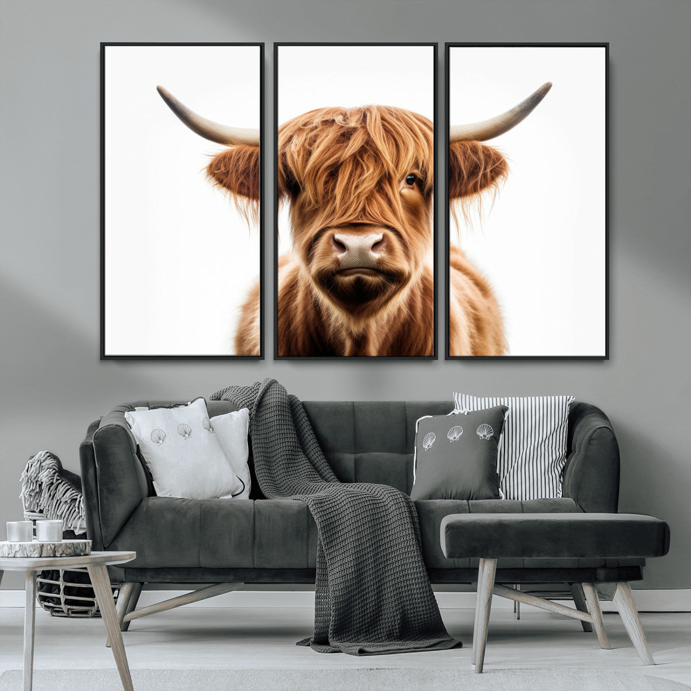 -Scottish Highland Cow Canvas Print, Framed Highland Cow Canvas Home Decor