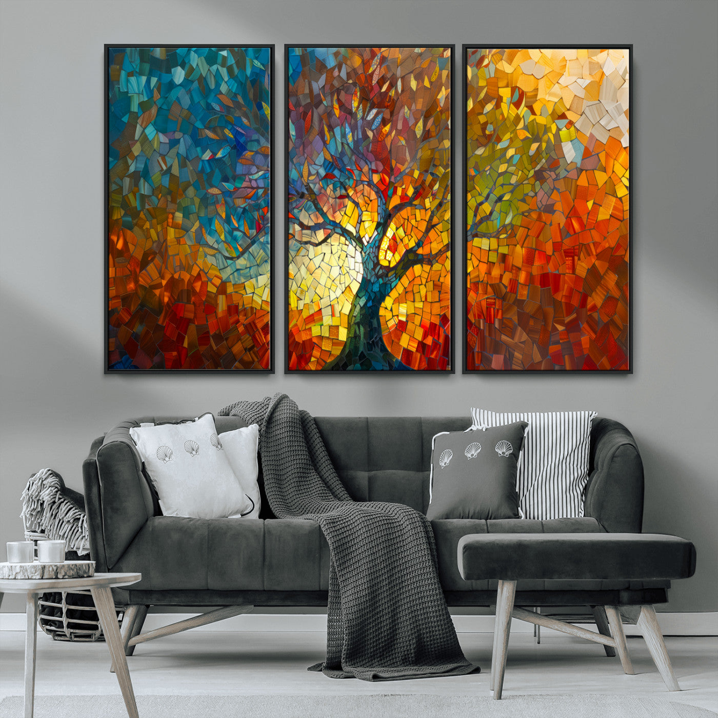 MGV-FC-48X32-3P - Mosaic Tree Canvas Wall Art – Vibrant Abstract Nature Design, Colorful Decor for Living Room, Bedroom, or Creative Spaces