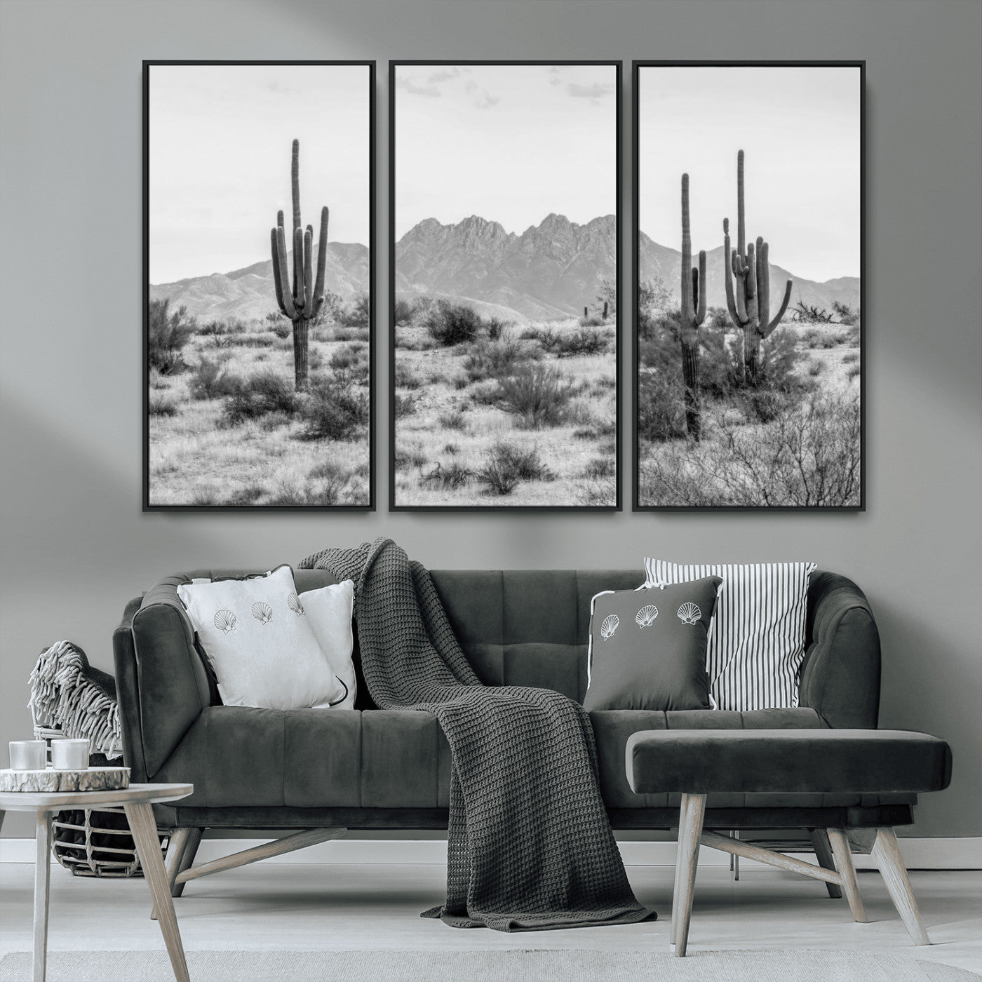 97436PHN-MGV-CV-36X24-Black White Arizona Desert Canvas Wall Art Cactus Farmhouse Wall Art