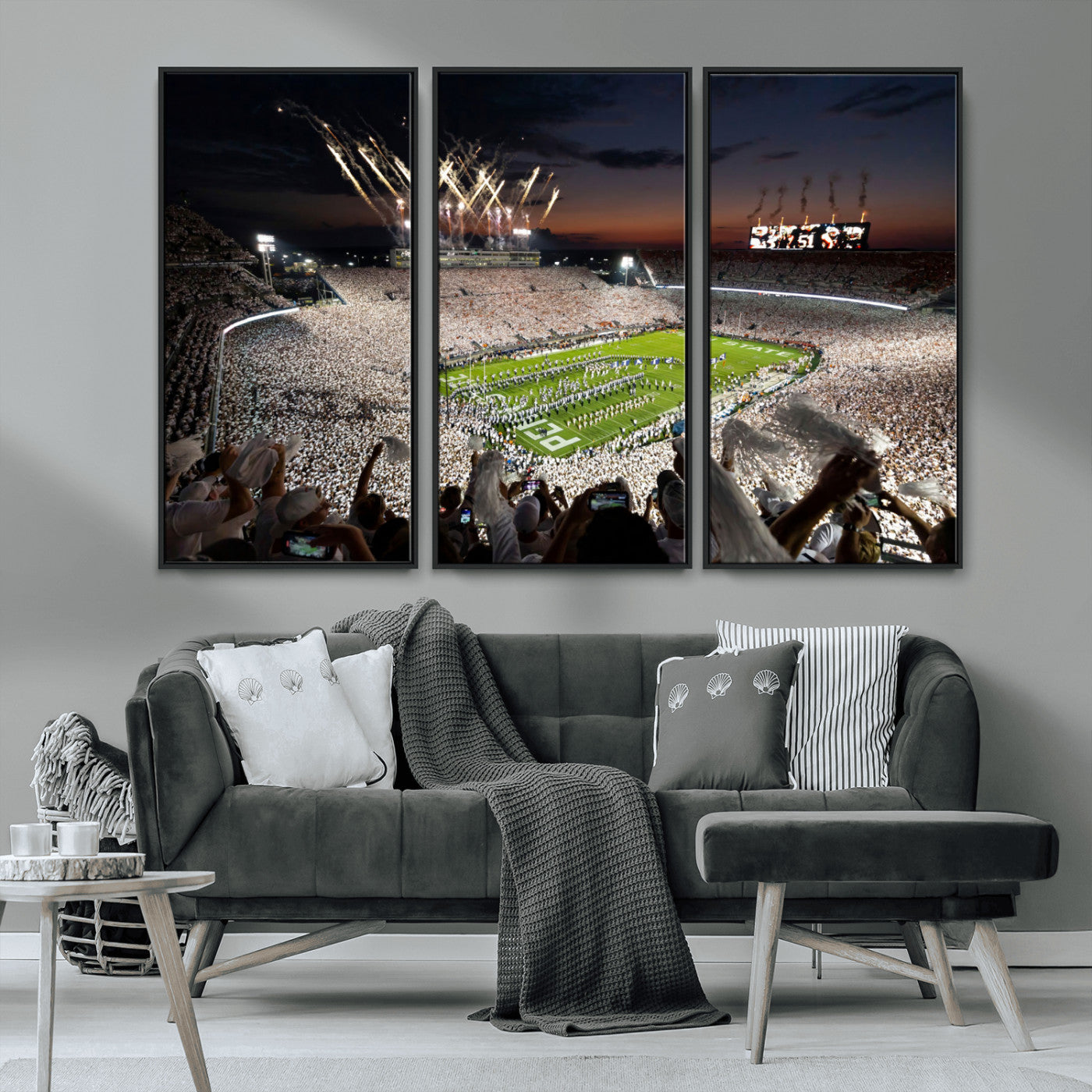 MGV-FC-48X32-3P - Penn State Stadium Wall Art Print, White Out Football Game Canvas Wall Art, Framed Sports Stadium,