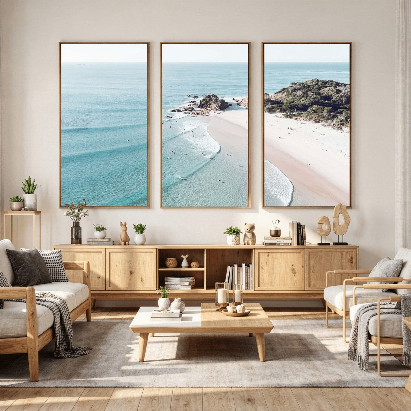 79395467-MGV-CV-36X24 - Aerial Beach Wall Art Canvas Print, Coastal Ocean Waves and Surfers Scenic Seaside Artwork for Home, Office Decor