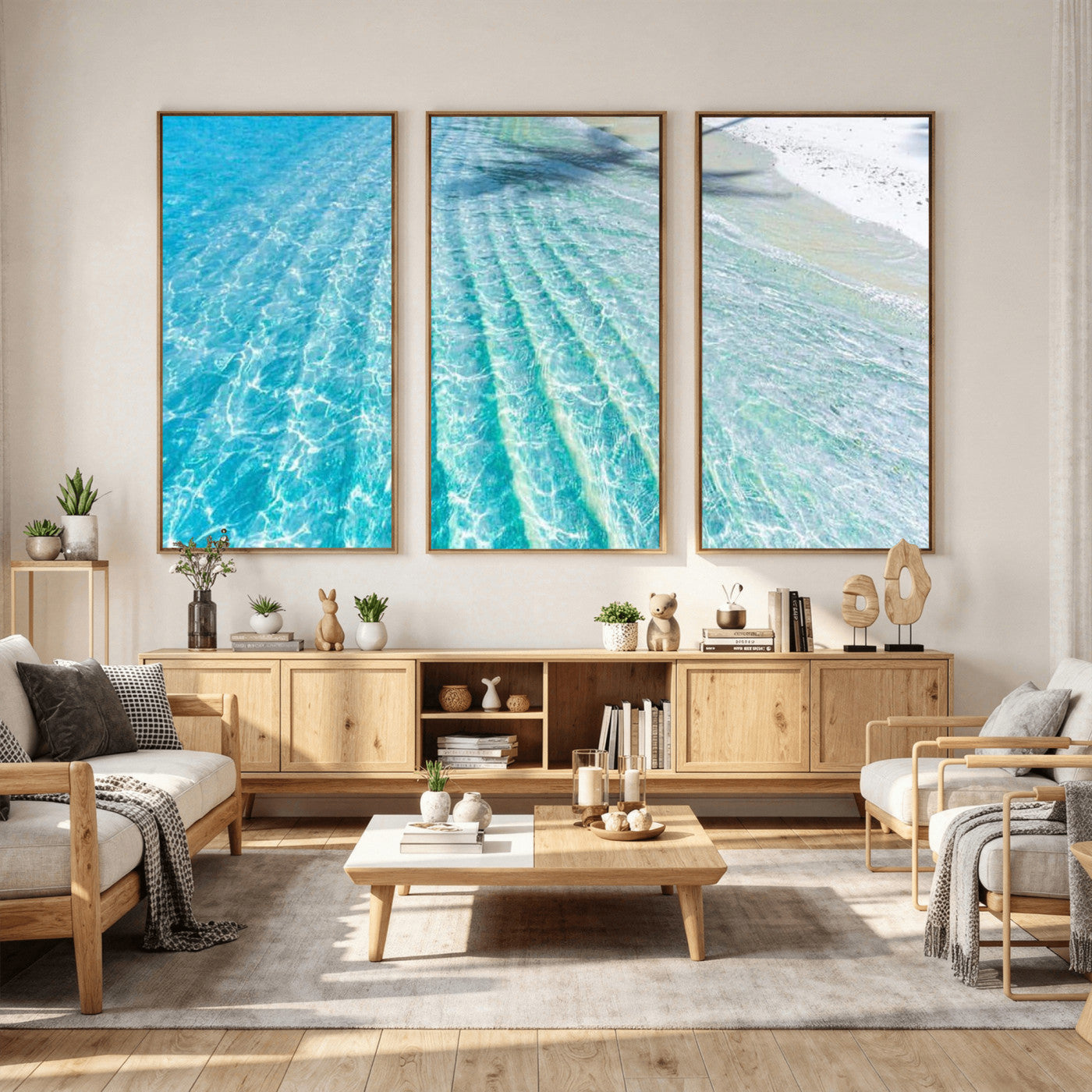 46233906-MGV-CV-36X24 - Serene Clear Blue Ocean Water Canvas Wall Art – Soft White Sand Shore Coastal Print for Home Decor, Relaxation, and Tranquil Vibes