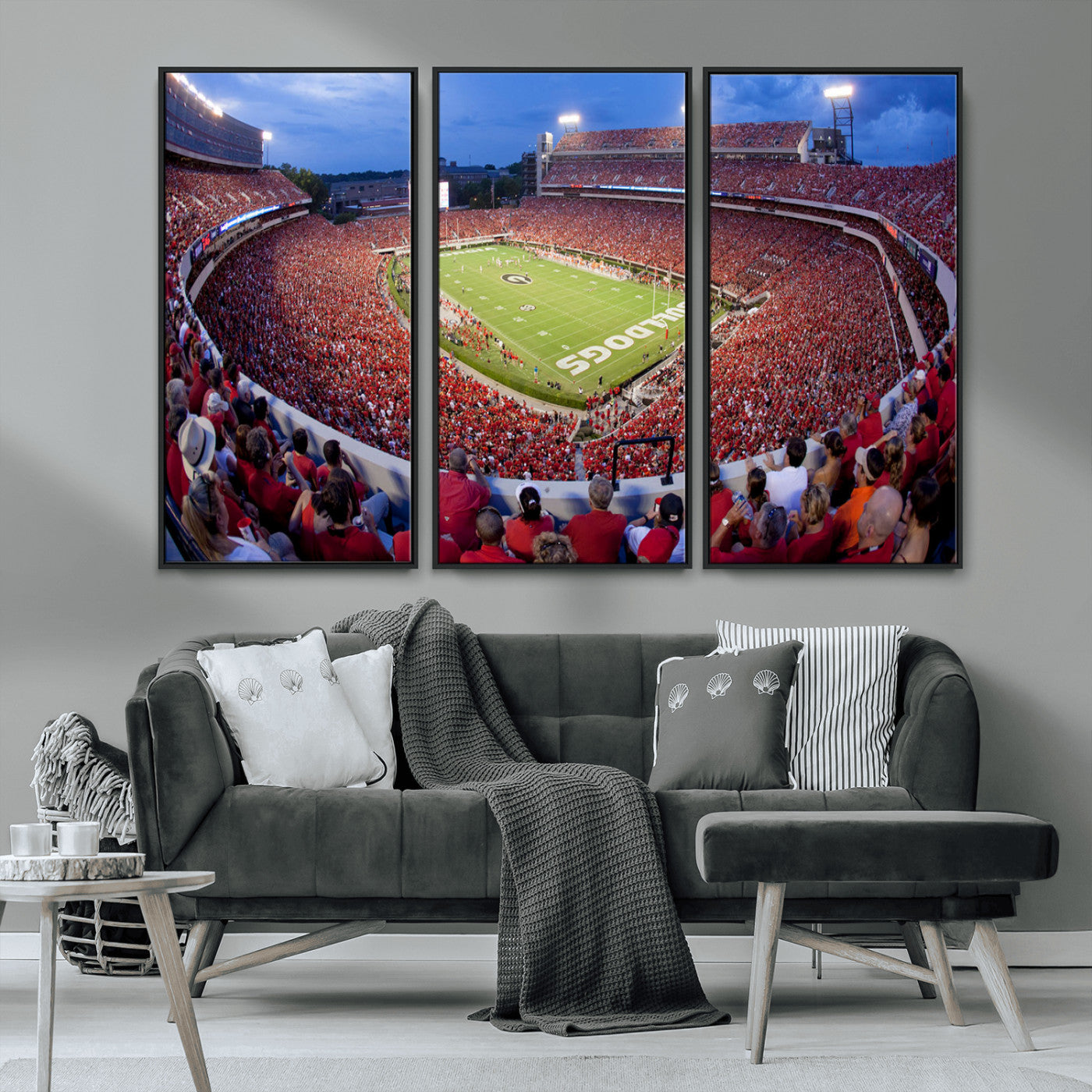 10244378-MGV-CV-48X32-3P-Dooley Stadium Wall Art Print, Sports Arena Canvas Wall Art, Dooley Field at Sanford Stadium Canvas Print, Modern Athletic Field Art Printing