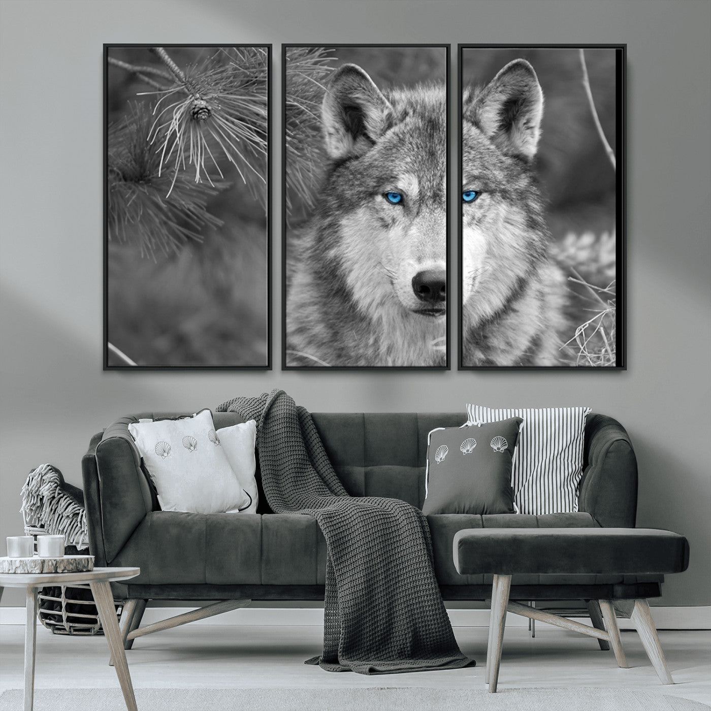 MGV-FC-48X32-3P - Wild Wolf Blue Eye Wall Art Canvas Print