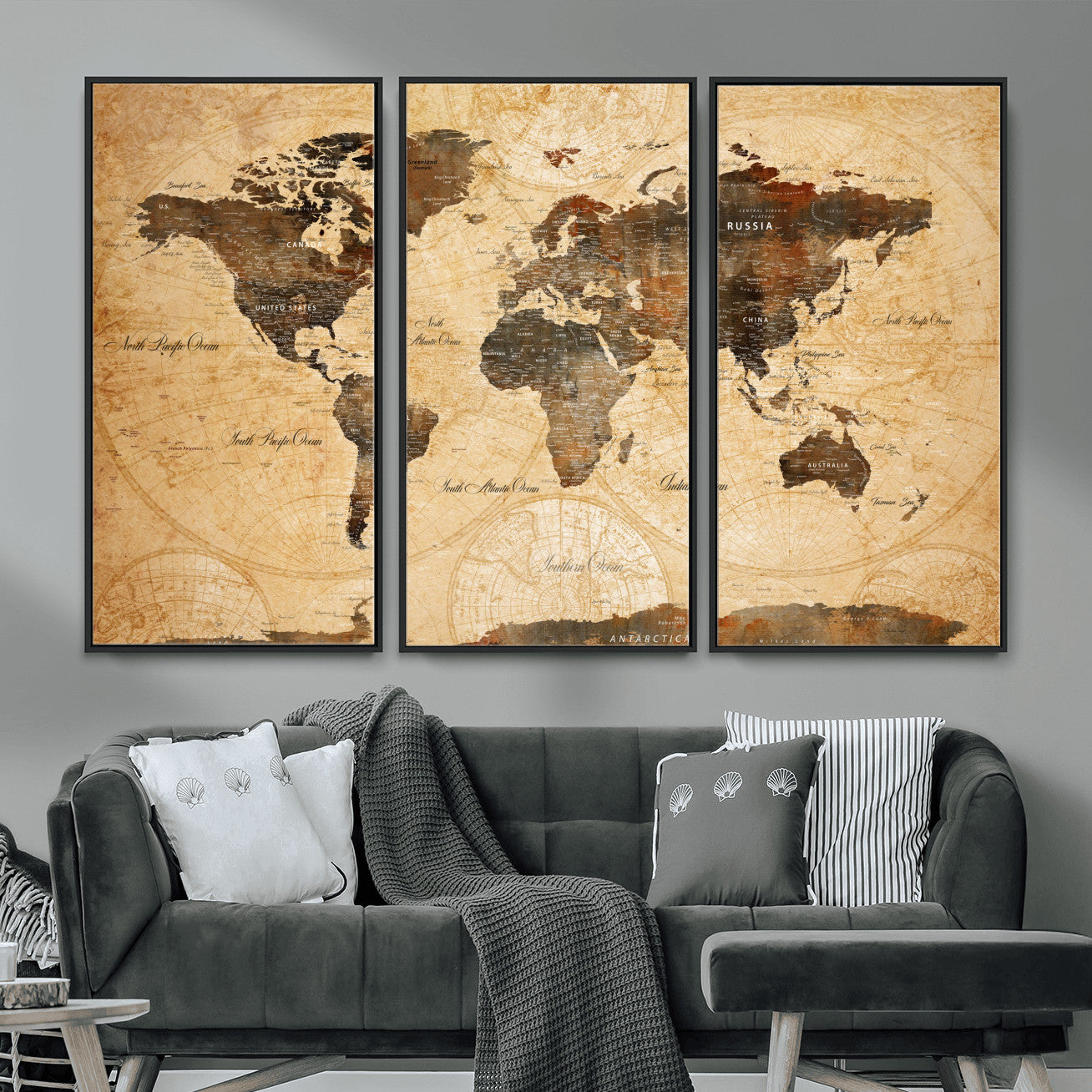 14542905-MGV-FC-48X32-3P - Push Pin World Map Canvas Print – Travel Tracker Wall Art for Couples, Perfect Anniversary Gift for Home or Office Decor
