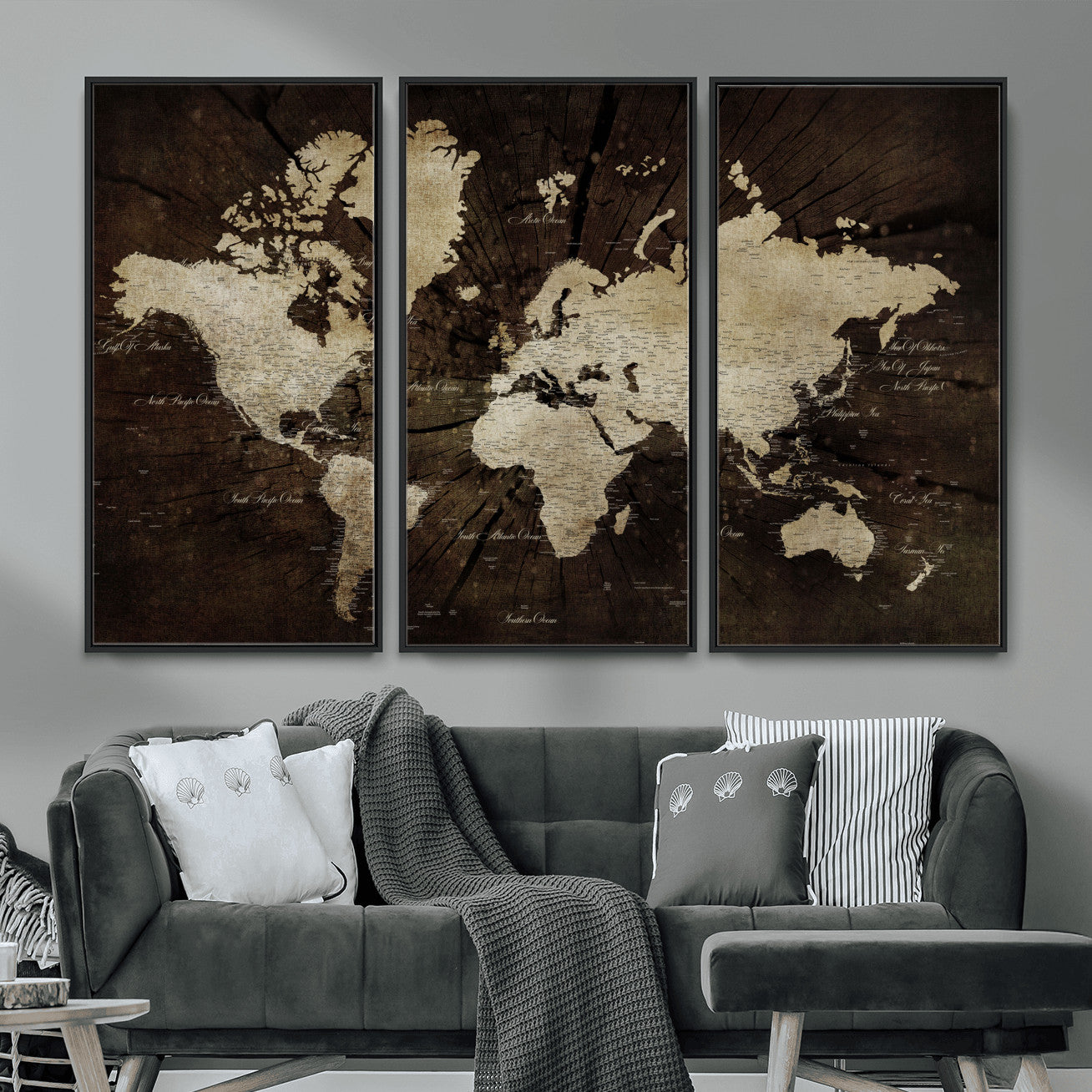 24010397-MGV-FC-48X32-3P - World Map Wall Art Canvas Print, Modern Decorative Framed Map Artwork Prints for Living Room, Office, Bedroom Wall Decor