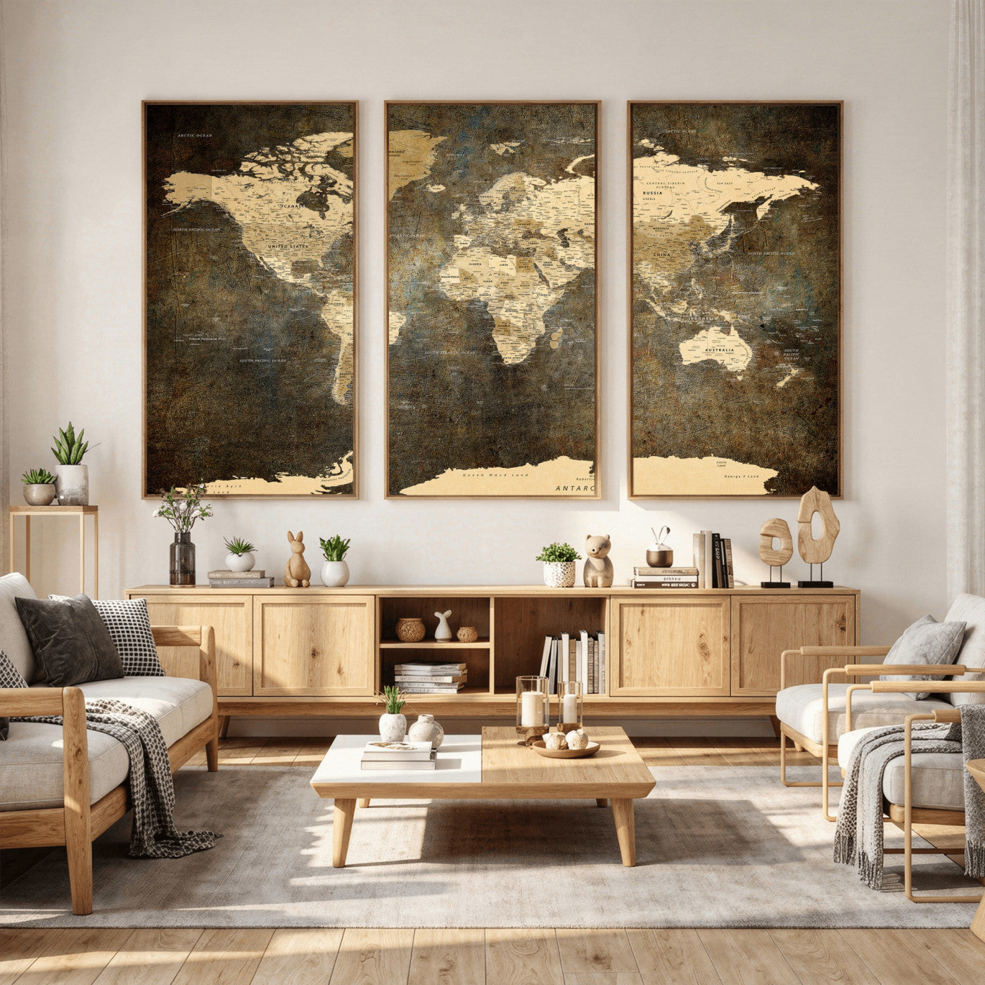 89742472-MGV-CV-36X24 - World Map Wall Art Canvas Print, Modern Decorative Framed Map Artwork Prints for Living Room, Office, Bedroom Wall Decor