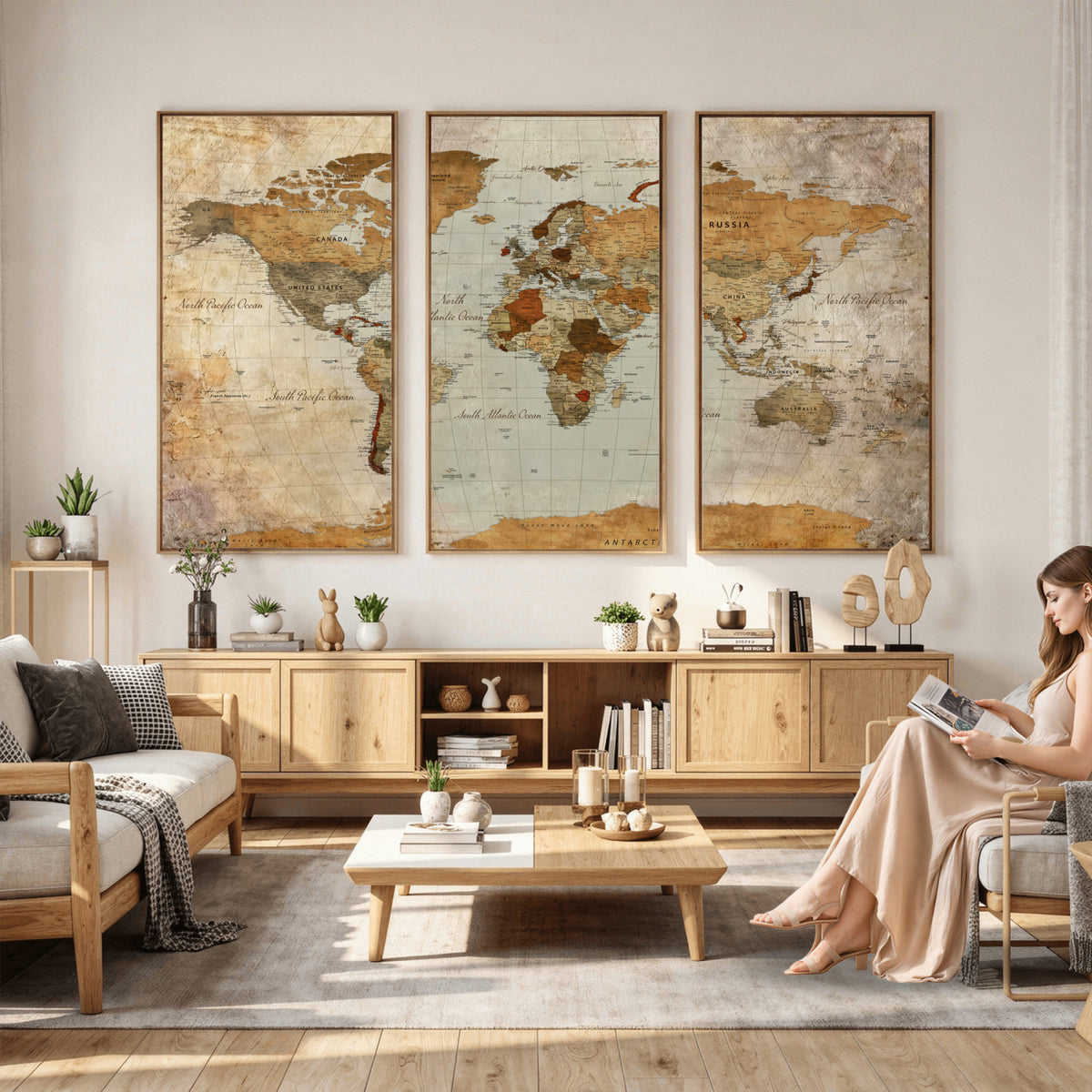 74176056-MGV-CV-36X24 - World Map Wall Art Canvas Print, Modern Decorative Framed Map Artwork Prints for Living Room, Office, Bedroom Wall Decor