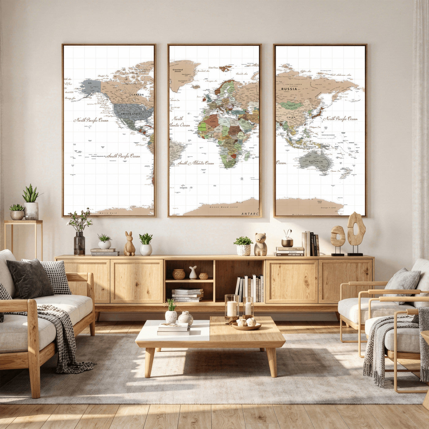91286788-MGV-CV-36X24 - World Map Wall Art Canvas Print, Modern Decorative Framed Map Artwork Prints for Living Room, Office, Bedroom Wall Decor