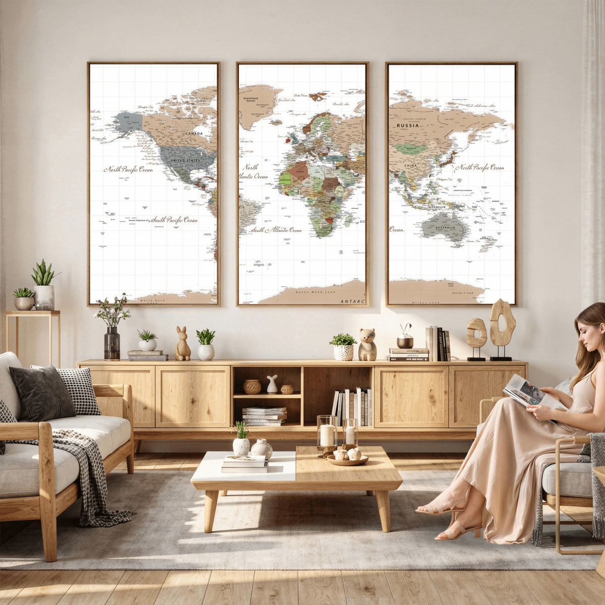 91286788-MGV-CV-36X24 - World Map Wall Art Canvas Print, Modern Decorative Framed Map Artwork Prints for Living Room, Office, Bedroom Wall Decor