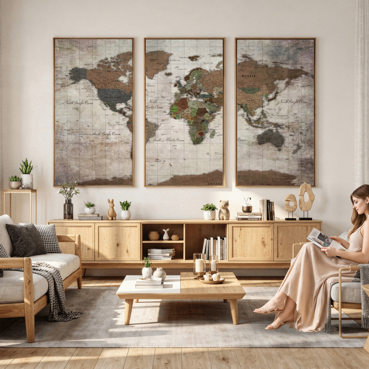 65393892-MGV-CV-36X24 - World Map Wall Art Canvas Print, Modern Decorative Framed Map Artwork Prints for Living Room, Office, Bedroom Wall Decor
