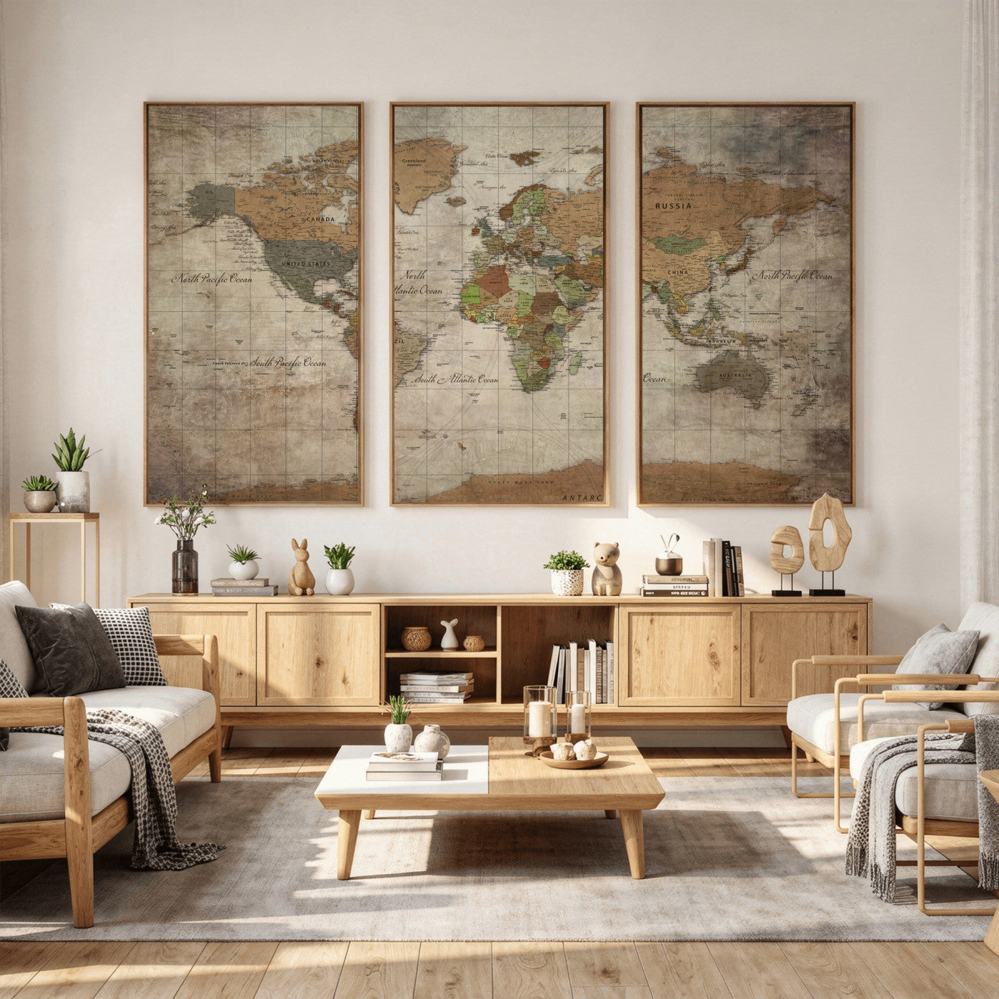 20356264-MGV-CV-36X24 - World Map Wall Art Canvas Print, Modern Decorative Framed Map Artwork Prints for Living Room, Office, Bedroom Wall Decor