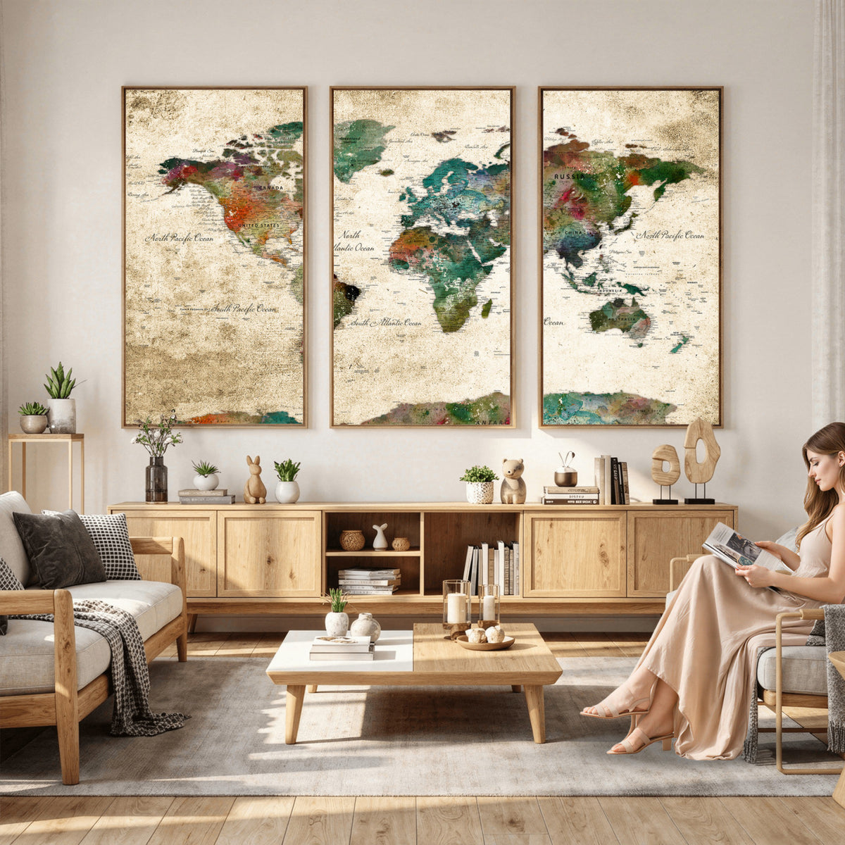 87544591-MGV-CV-36X24 - World Map Wall Art Canvas Print, Modern Decorative Framed Map Artwork Prints for Living Room, Office, Bedroom Wall Decor
