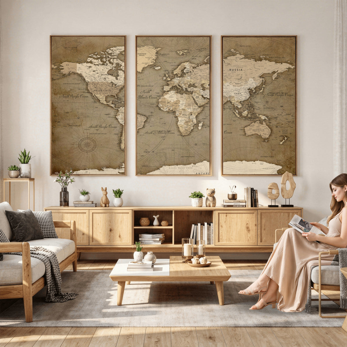 82314635-MGV-CV-36X24 - World Map Wall Art Canvas Print, Modern Decorative Framed Map Artwork Prints for Living Room, Office, Bedroom Wall Decor
