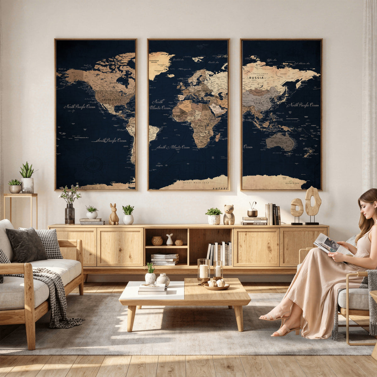 53971530-MGV-CV-36X24 - World Map Wall Art Canvas Print, Modern Decorative Framed Map Artwork Prints for Living Room, Office, Bedroom Wall Decor
