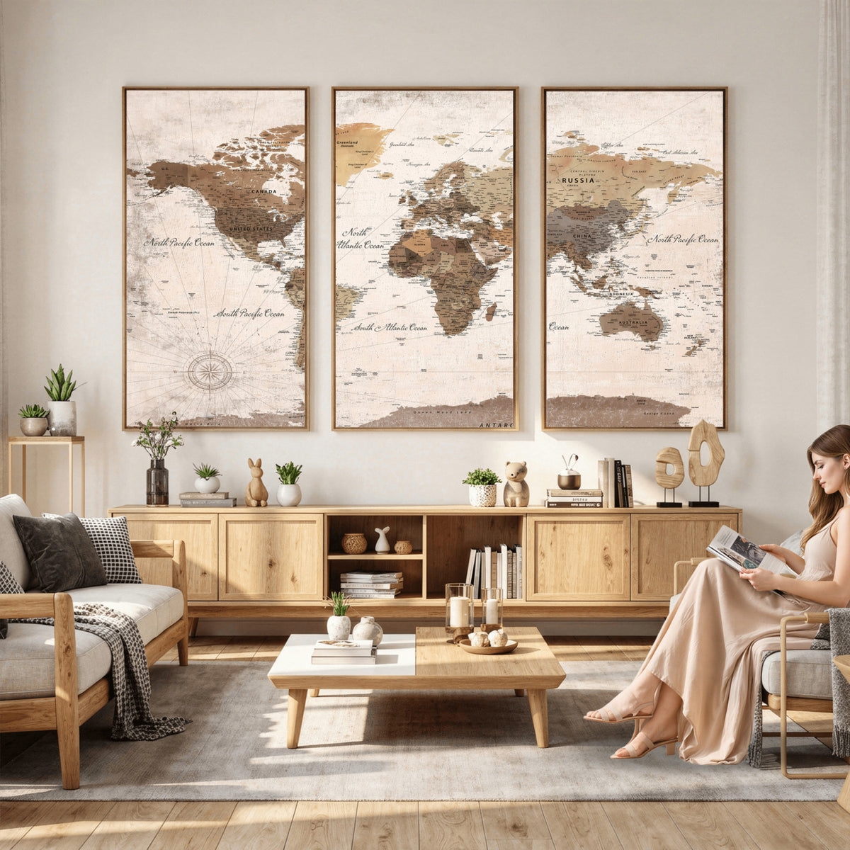 38923639-MGV-CV-36X24 - World Map Wall Art Canvas Print, Modern Decorative Framed Map Artwork Prints for Living Room, Office, Bedroom Wall Decor