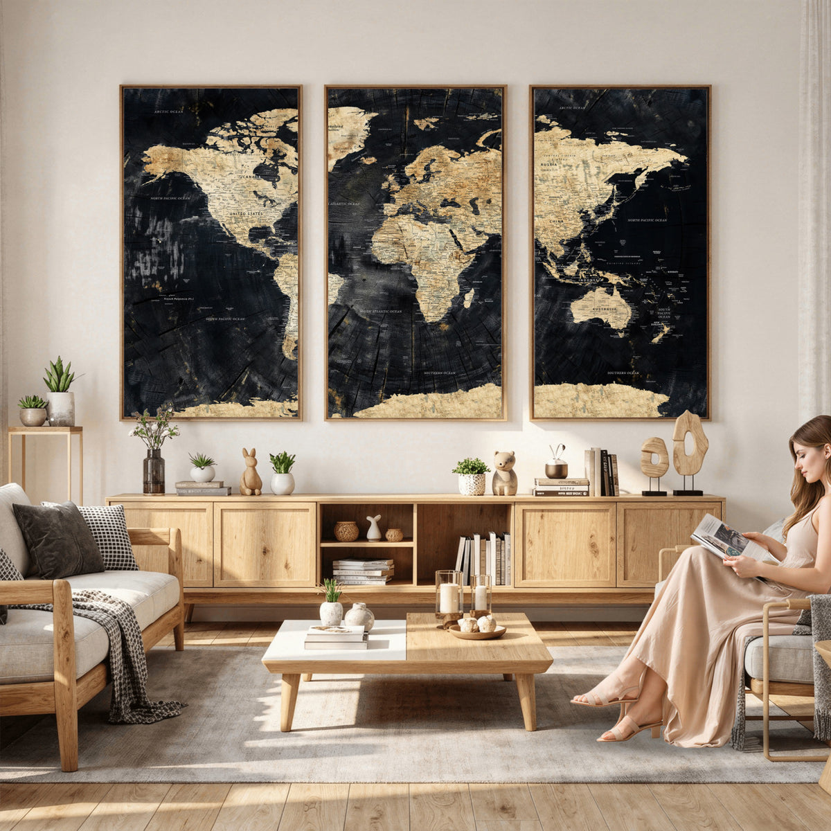 45535041-MGV-CV-36X24 - Framed Large World Map Wall Art Canvas Print for Living Room