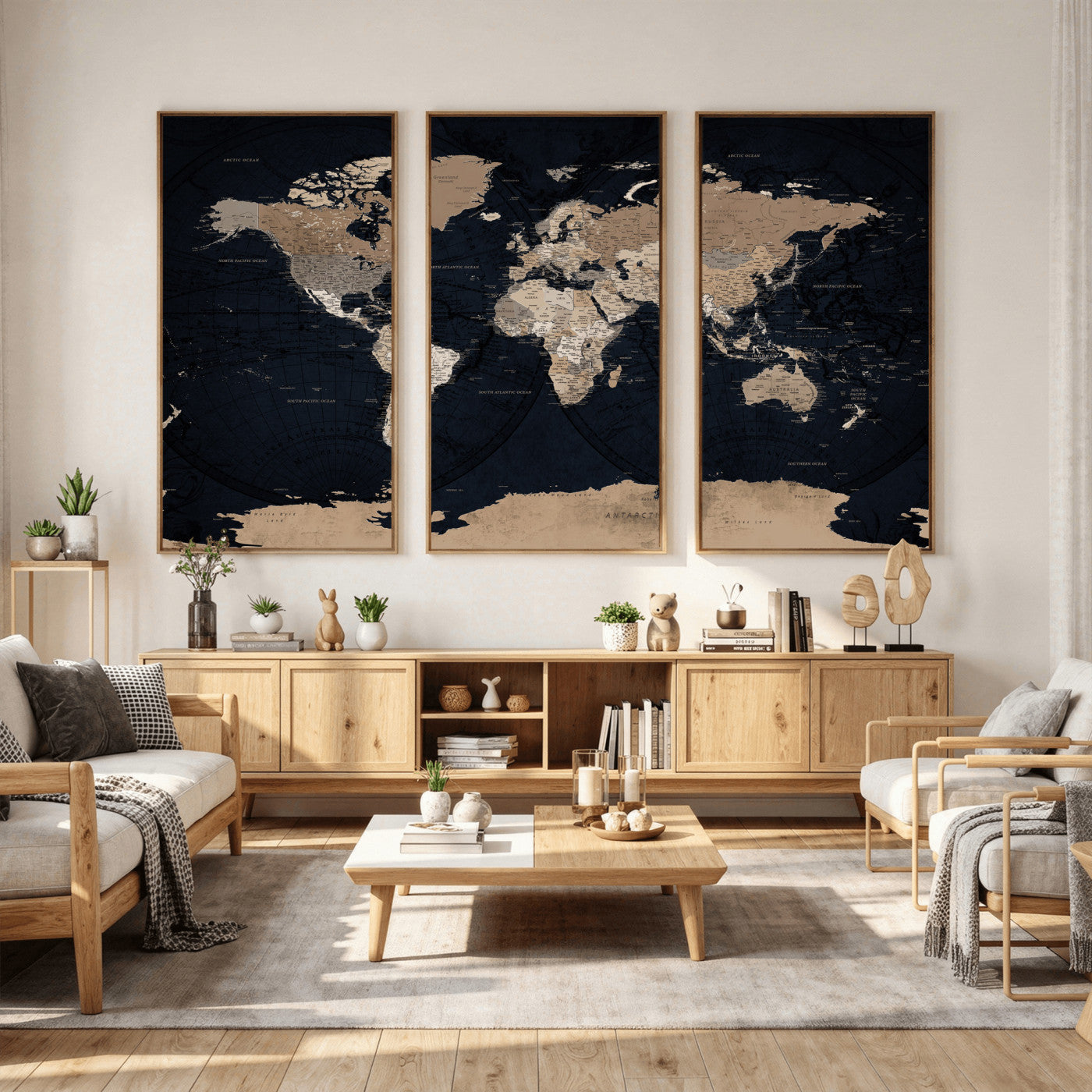 25812727-MGV-CV-36X24 - World Map Wall Art Canvas Print, Modern Decorative Framed Map Artwork Prints for Living Room, Office, Bedroom Wall Decor