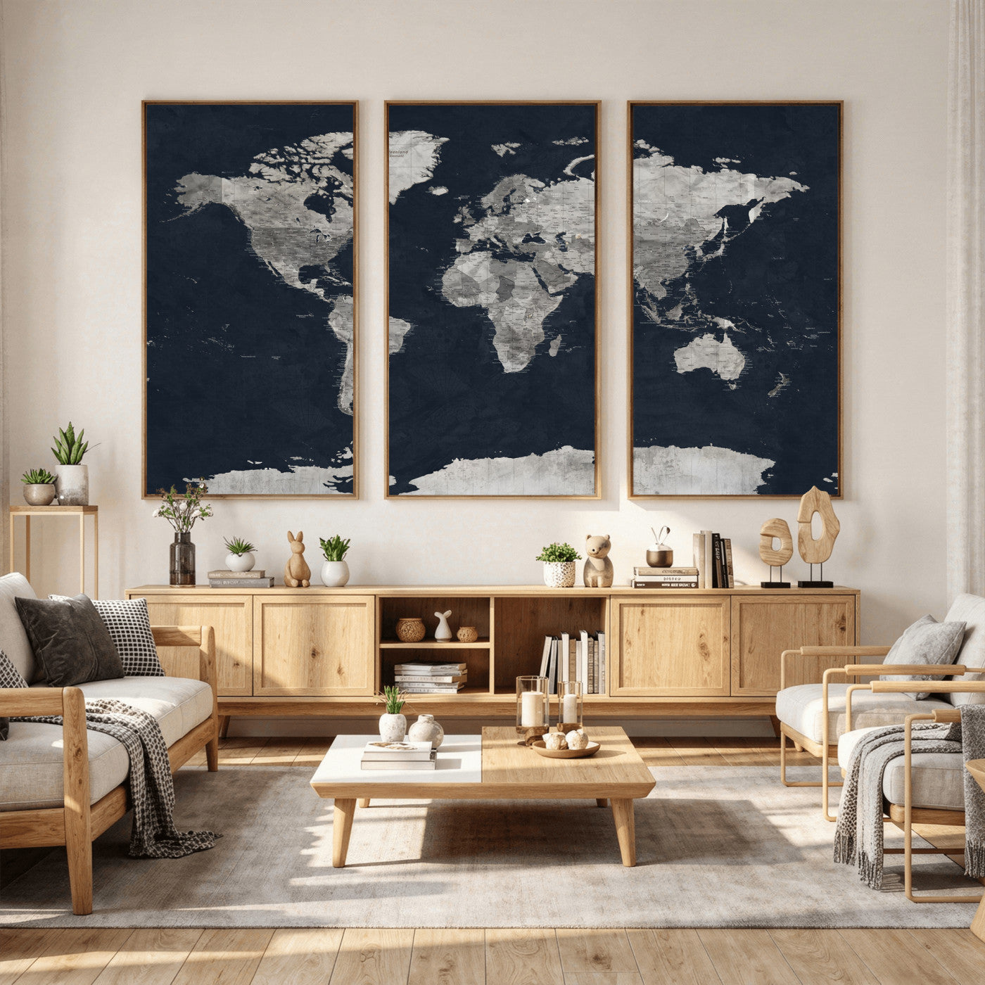 53886659-MGV-CV-36X24 - World Map Wall Art Canvas Print, Modern Decorative Framed Map Artwork Prints for Living Room, Office, Bedroom Wall Decor