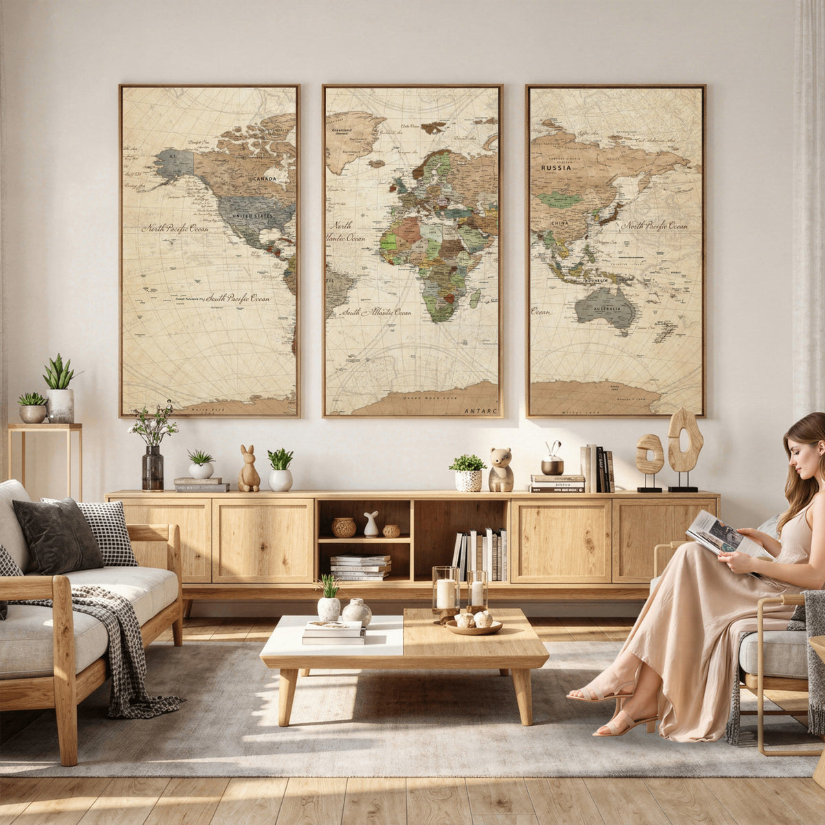 16856902-MGV-CV-36X24 - Vintage World Map Canvas Wall Art - Rustic Grunge Texture