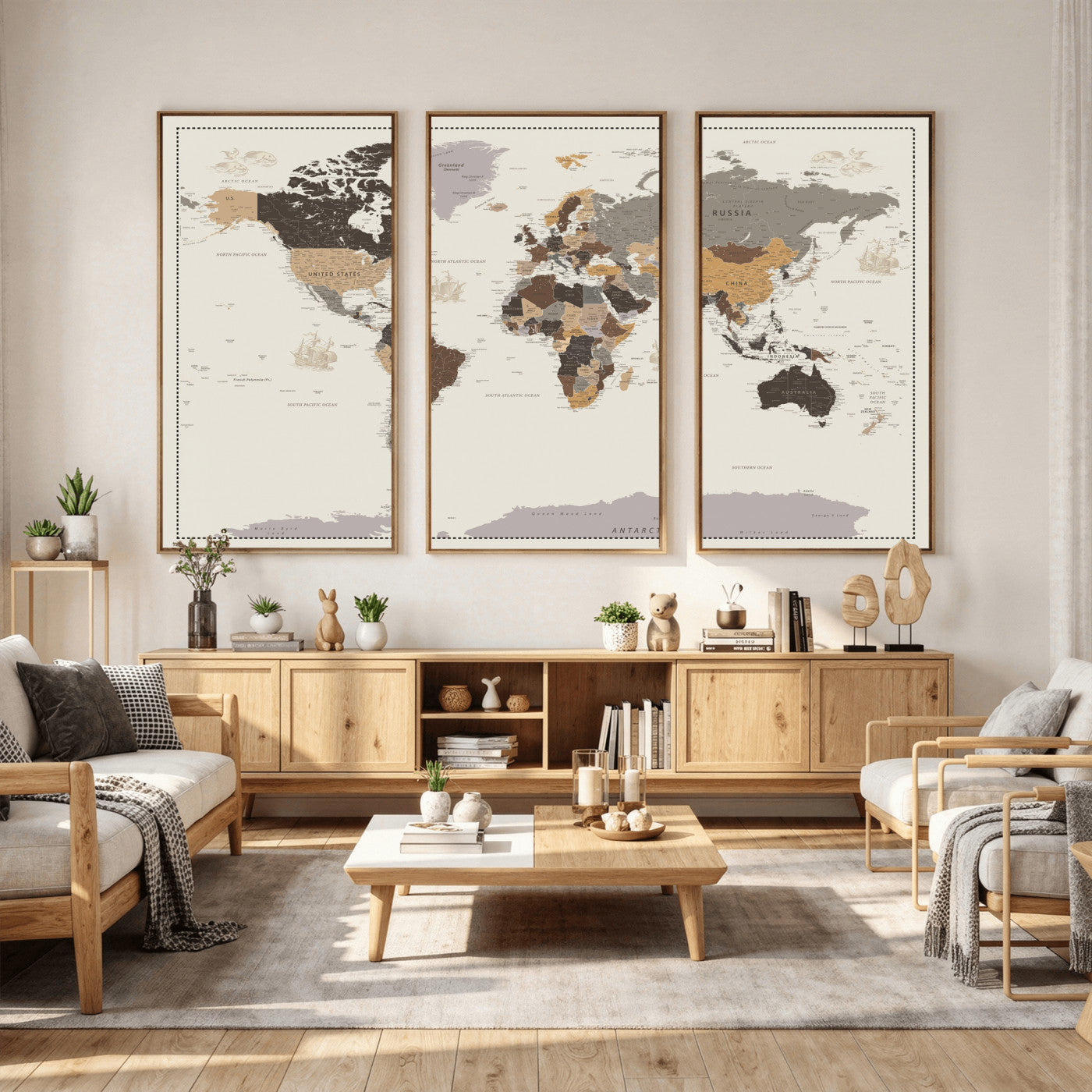 58777746-MGV-CV-36X24 - World Map Wall Art Canvas Print, Modern Decorative Framed Map Artwork Prints for Living Room, Office, Bedroom Wall Decor