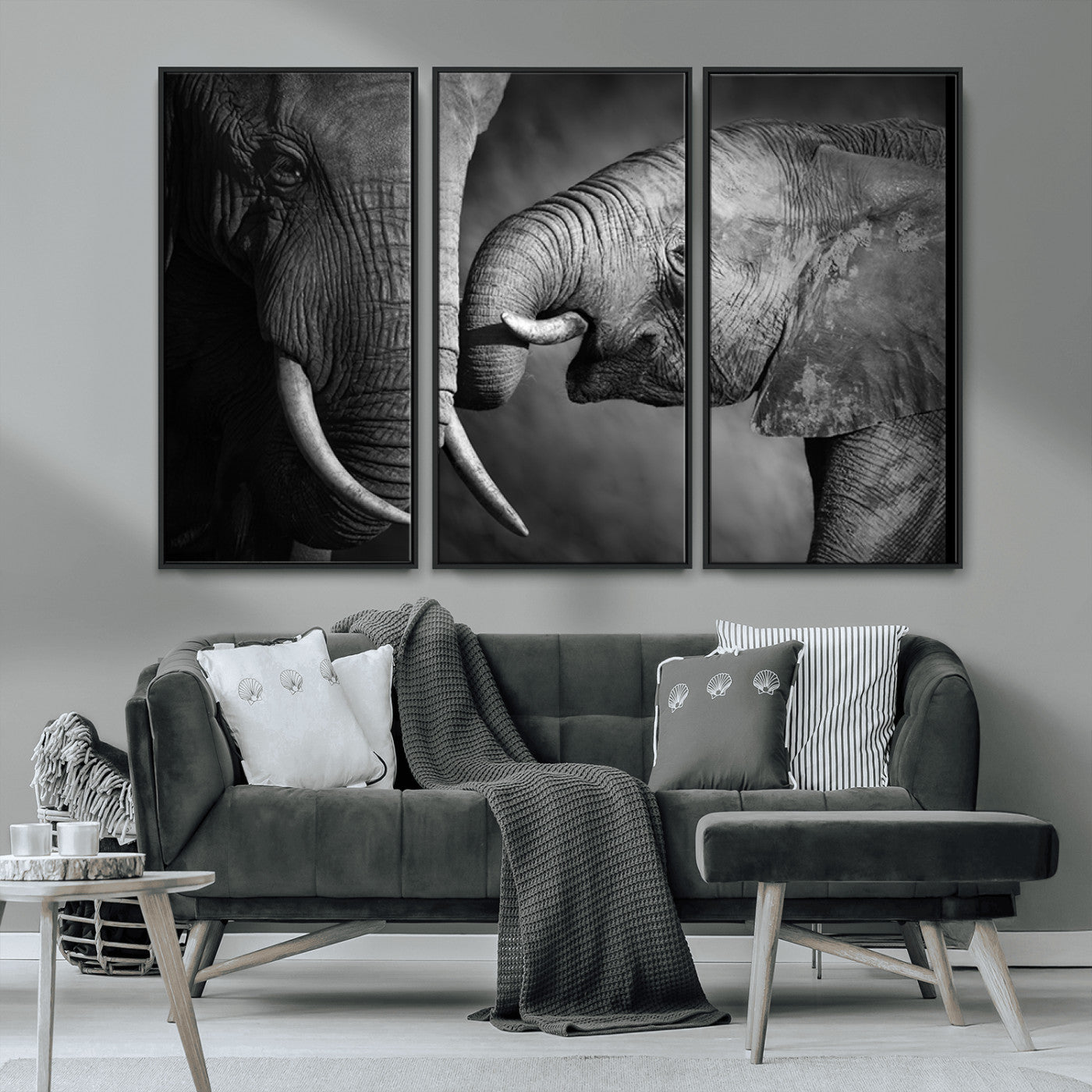 MGV-FC-48X32-3P - Elephant Family Wall Art Canvas, Framed Elephant Family Canvas Print