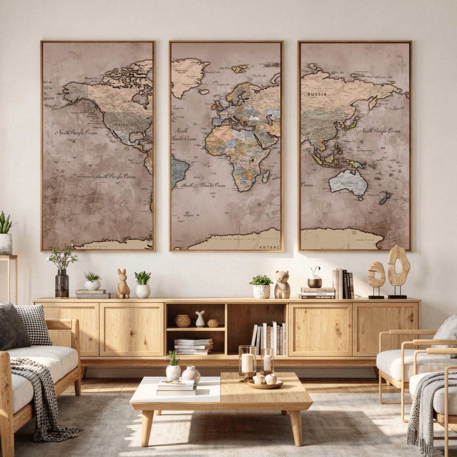 91471273-MGV-CV-36X24 - World Map Wall Art Canvas Print, Modern Decorative Framed Map Artwork Prints for Living Room, Office, Bedroom Wall Decor