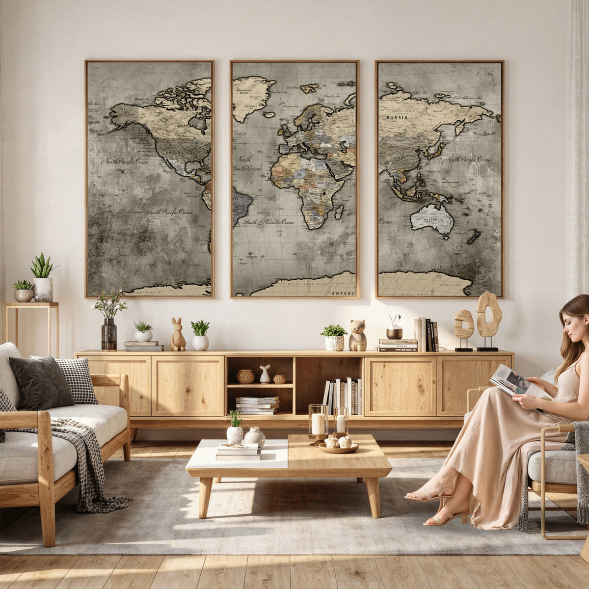 85218700-MGV-CV-36X24 - World Map Canvas Print, Detailed Map of the World Wall Art