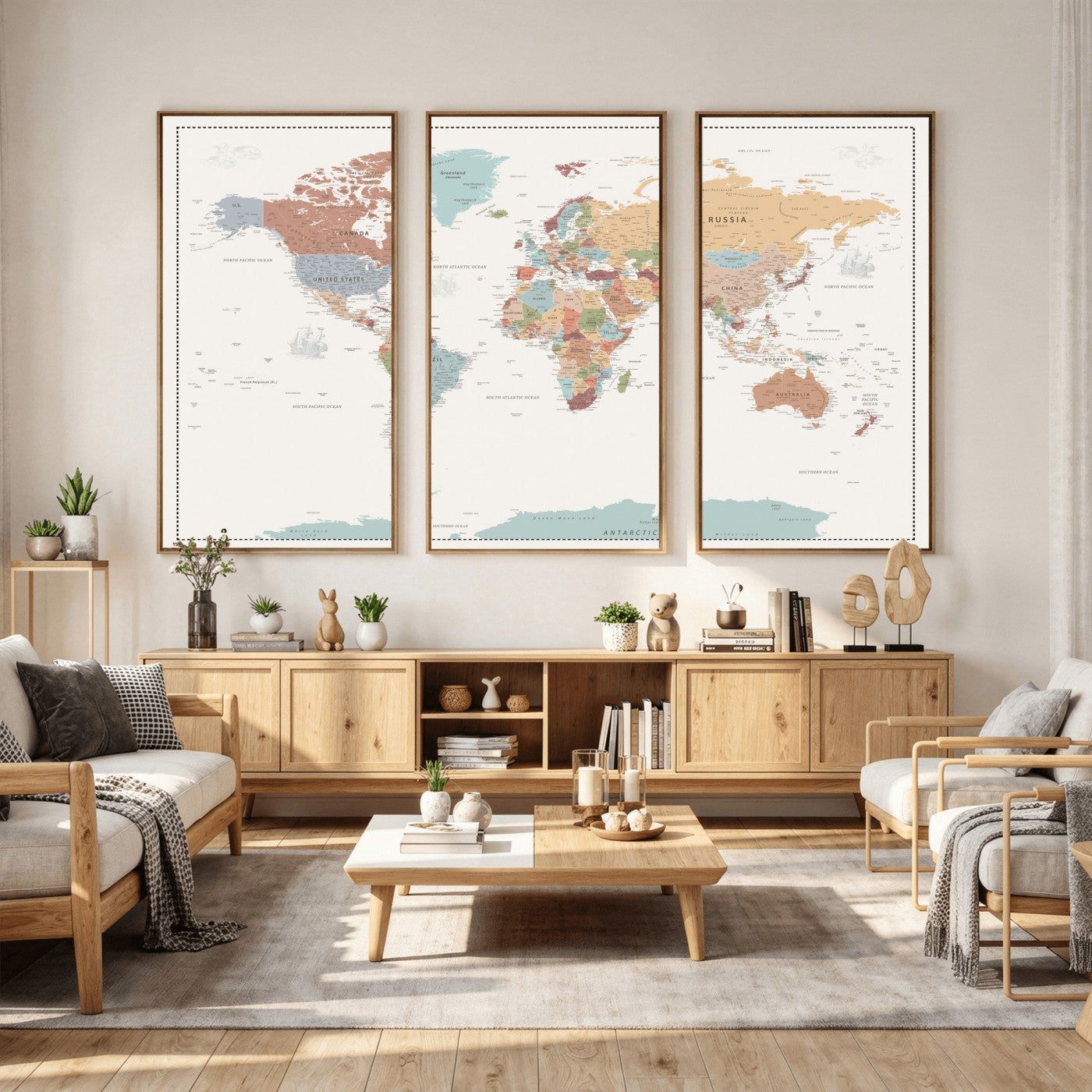 63447567-MGV-CV-36X24 - World Map Wall Art Canvas Print, Modern Decorative Framed Map Artwork Prints for Living Room, Office, Bedroom Wall Decor