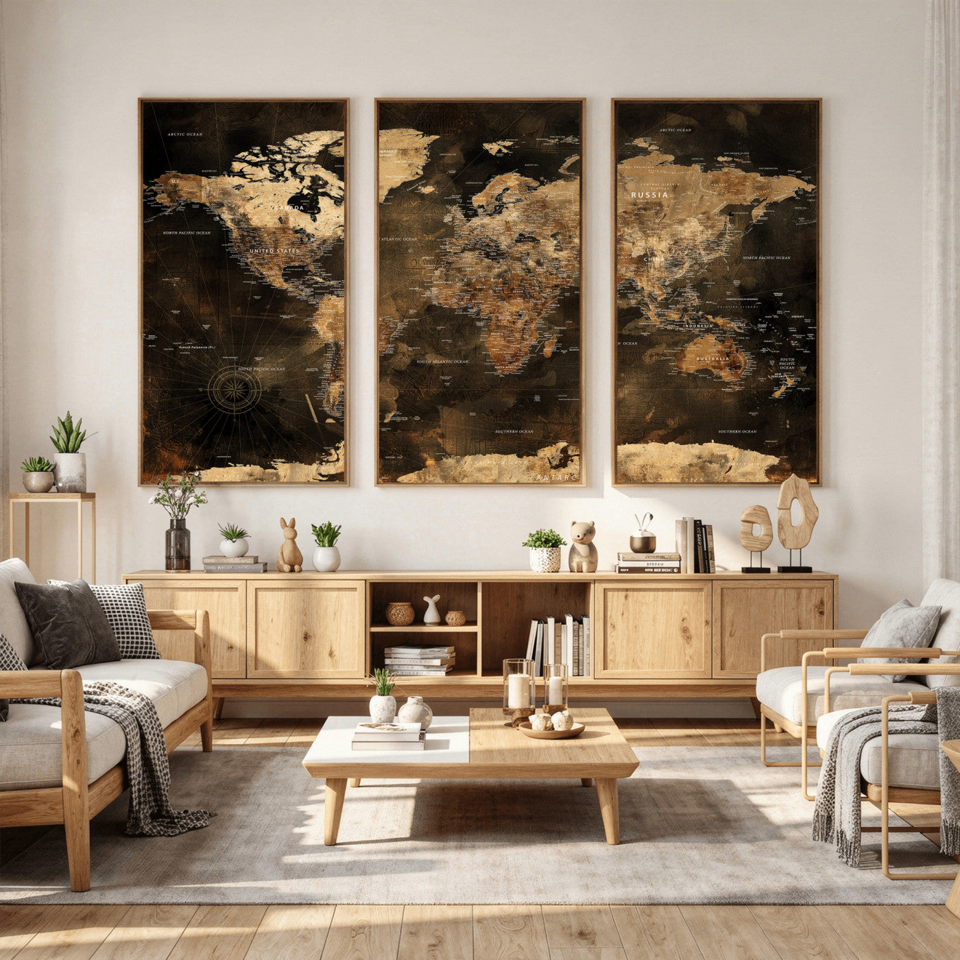 97742922-MGV-CV-36X24 - World Map Wall Art Canvas Print, Modern Decorative Framed Map Artwork Prints for Living Room, Office, Bedroom Wall Decor