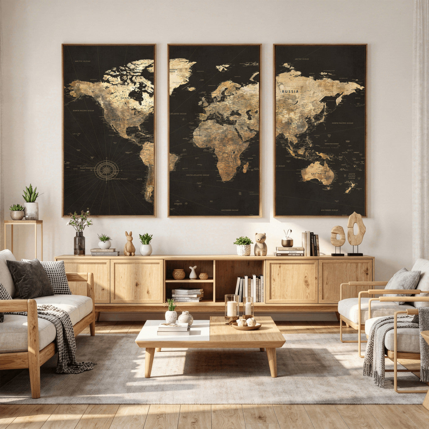 70985630-MGV-CV-36X24 - World Map Wall Art Canvas Print, Modern Decorative Framed Map Artwork Prints for Living Room, Office, Bedroom Wall Decor