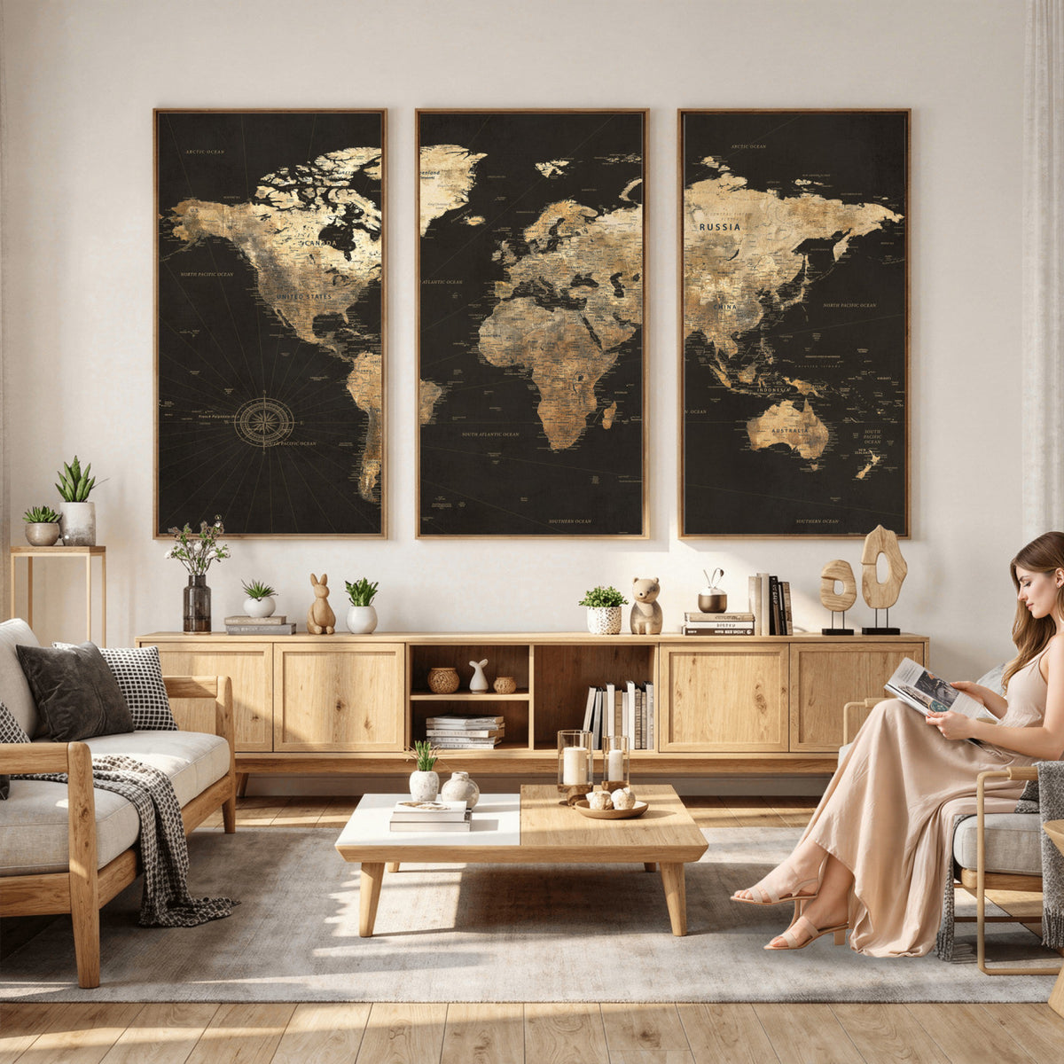 70985630-MGV-CV-36X24 - Framed World Map with Pin Canvas Print – Detailed World Map