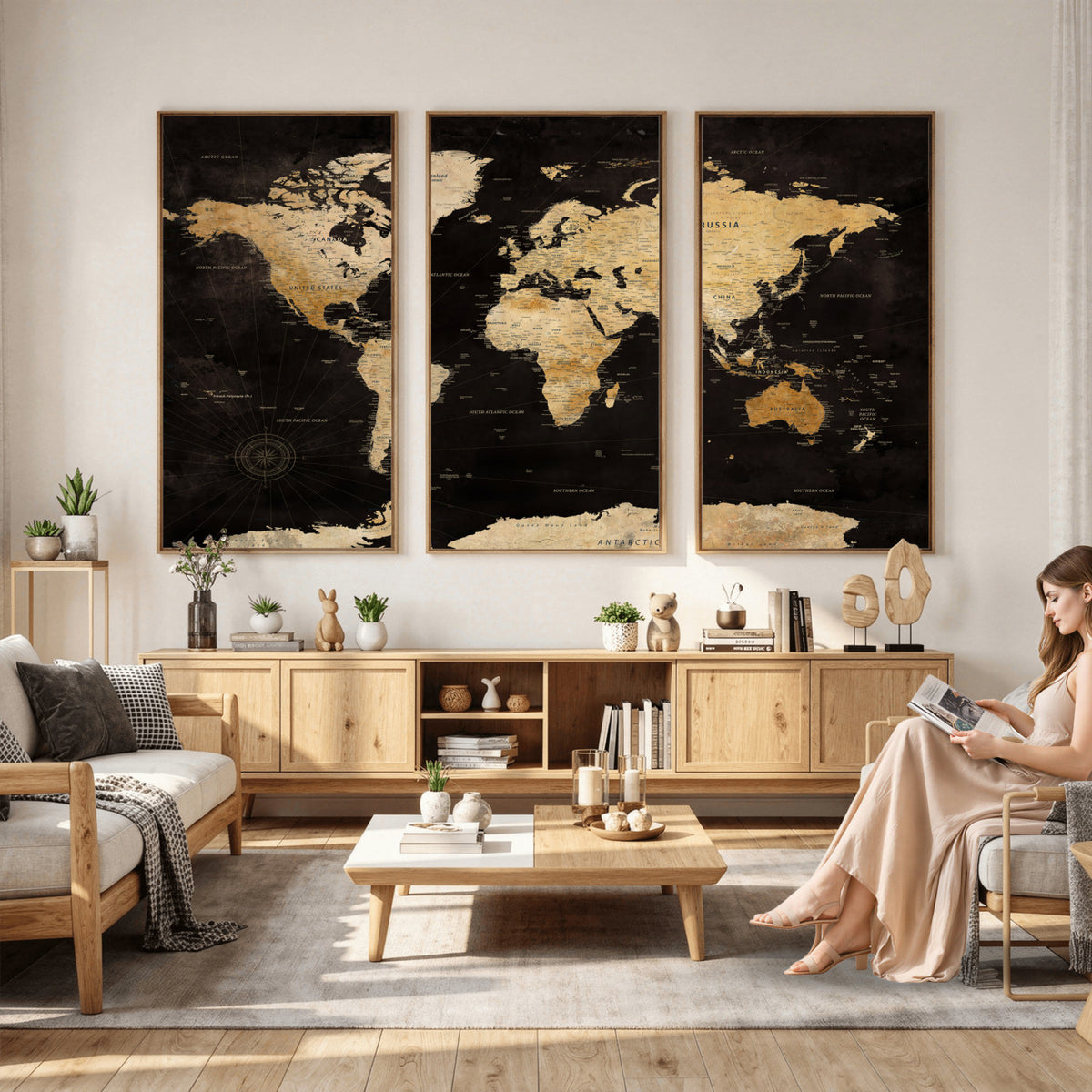 70468159-MGV-CV-36X24 - Extra Large World Map Canvas Print – Detailed Map Classic