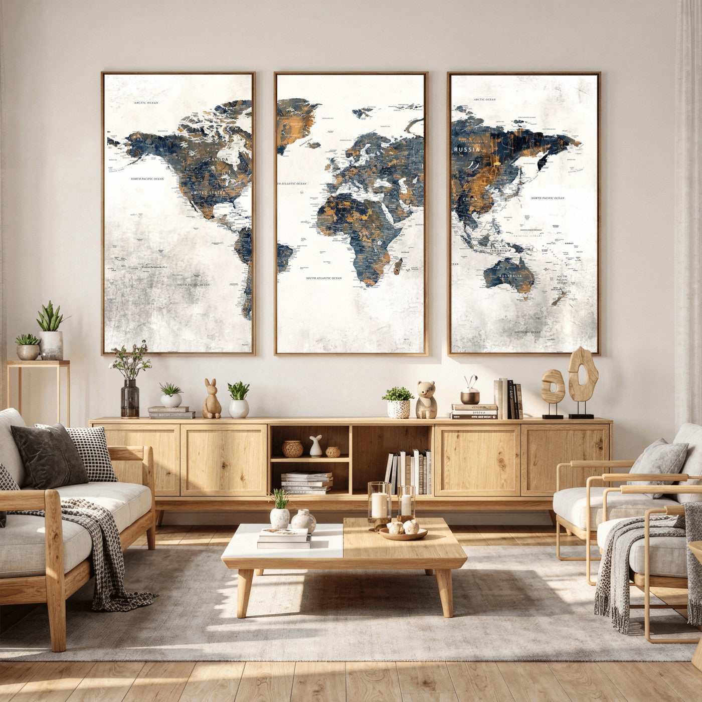 52451147-MGV-CV-36X24 - World Map Wall Art Canvas Print, Modern Decorative Framed Map Artwork Prints for Living Room, Office, Bedroom Wall Decor