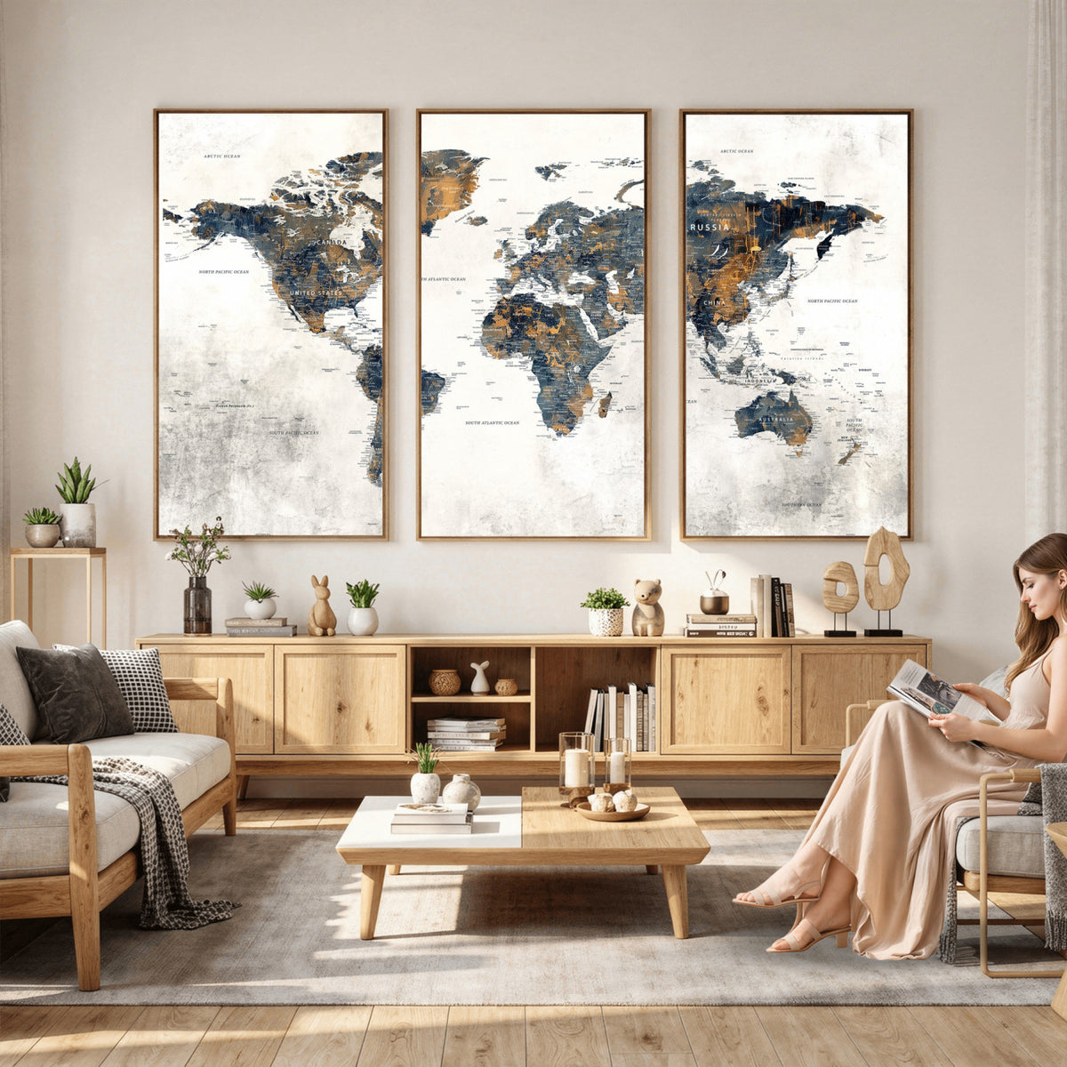 52451147-MGV-CV-36X24 - World Map Wall Art Canvas Print for Office Wall Decor