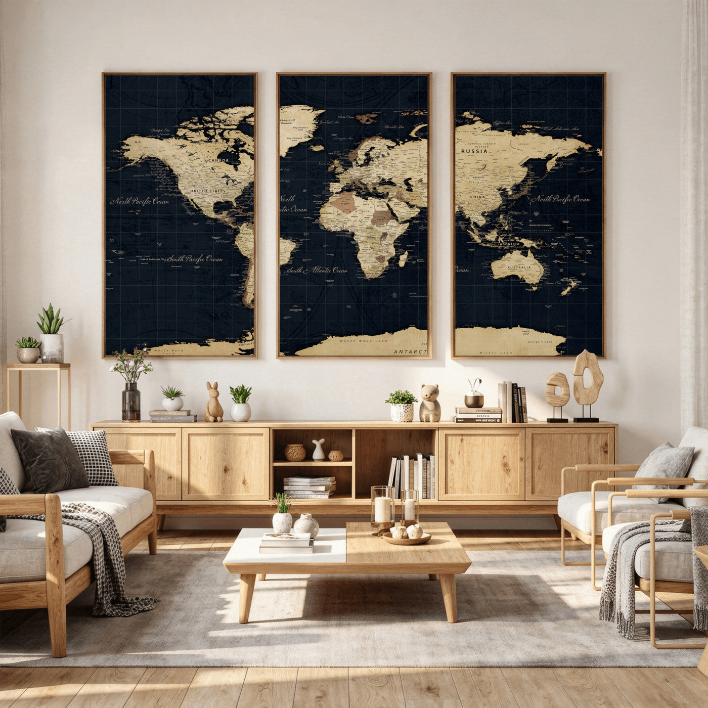 45063434-MGV-CV-36X24 - World Map Wall Art Canvas Print, Modern Decorative Framed Map Artwork Prints for Living Room, Office, Bedroom Wall Decor