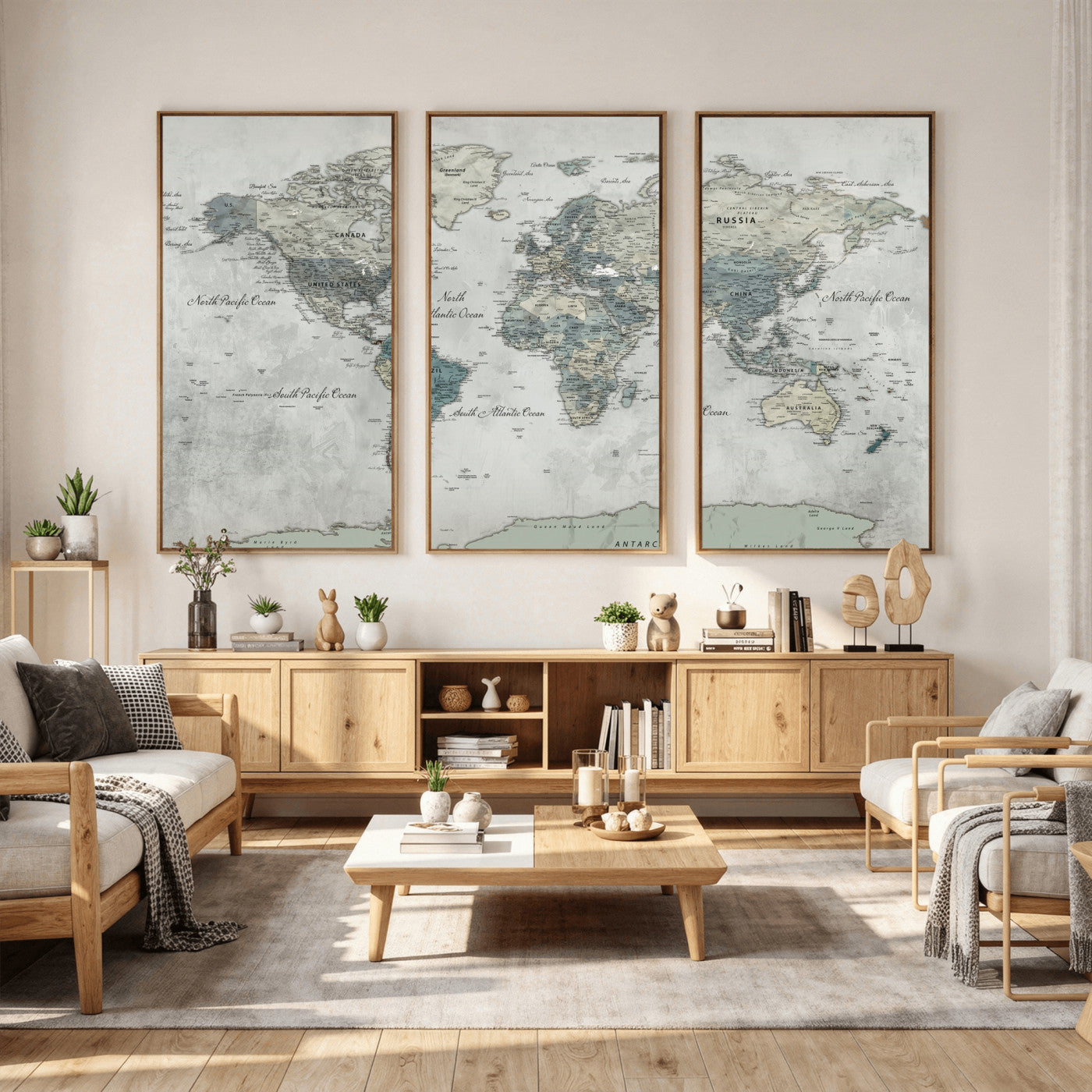 91132939-MGV-CV-36X24 - World Map Wall Art Canvas Print, Modern Decorative Framed Map Artwork Prints for Living Room, Office, Bedroom Wall Decor