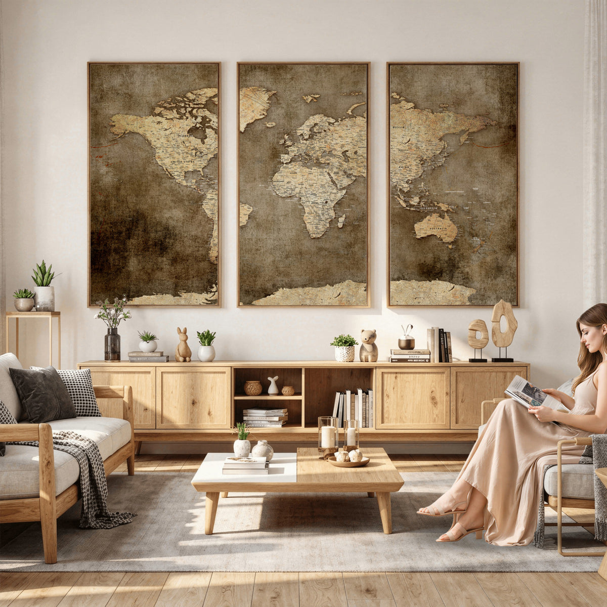 35847542-MGV-CV-36X24 - Dark Vintage World Map Canvas Wall Art Print, Antique Map