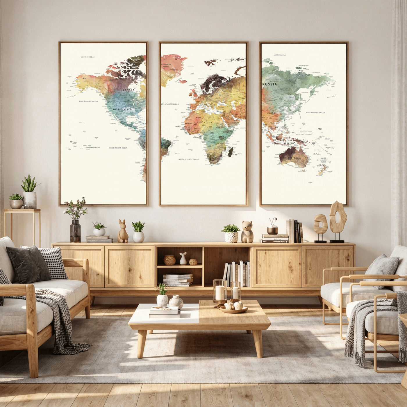 64206059-MGV-CV-36X24 - World Map Wall Art Canvas Print, Modern Decorative Framed Map Artwork Prints for Living Room, Office, Bedroom Wall Decor