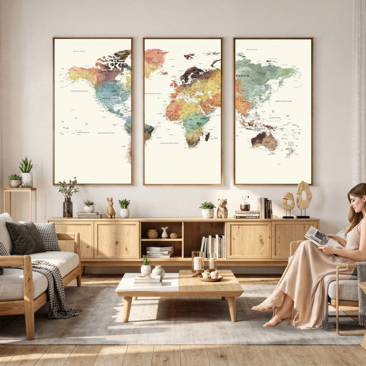 64206059-MGV-CV-36X24 - Framed World Map Wall Art Canvas Print for Living Room and Study Room