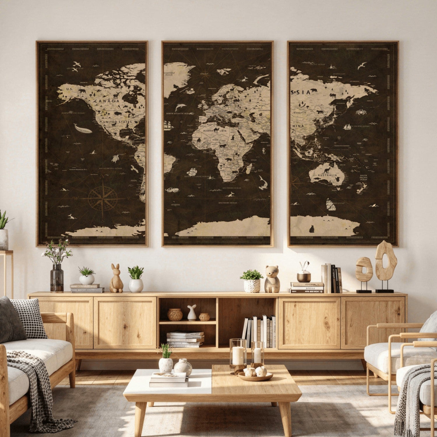 44276398-MGV-CV-36X24 - World Map Wall Art Canvas Print, Modern Decorative Framed Map Artwork Prints for Living Room, Office, Bedroom Wall Decor