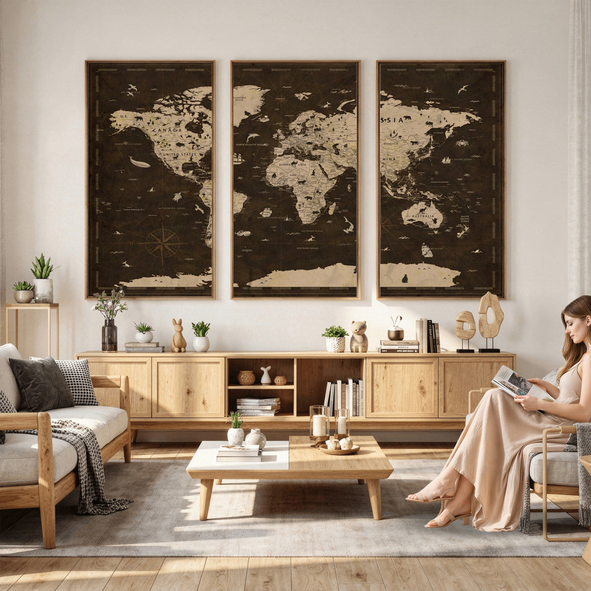44276398-MGV-CV-36X24 - World Map Wall Art Canvas Print, Modern Decorative Framed Map Artwork Prints for Living Room, Office, Bedroom Wall Decor