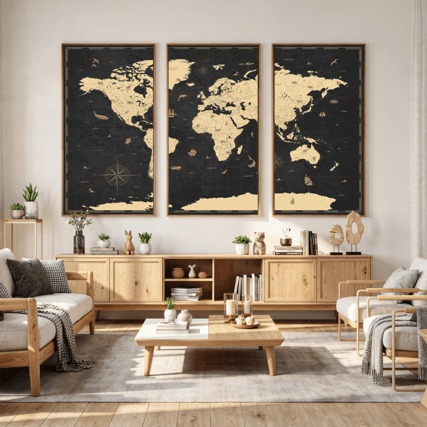 75220264-MGV-CV-36X24 - World Map Wall Art Canvas Print, Modern Decorative Framed Map Artwork Prints for Living Room, Office, Bedroom Wall Decor