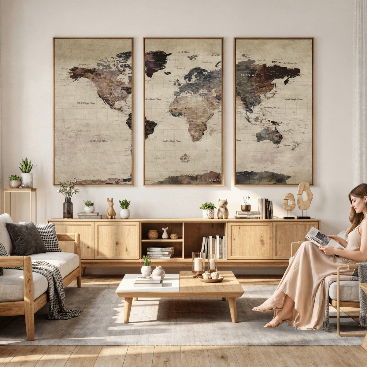 60560672-MGV-CV-36X24 - World Map Wall Art Canvas Print, Modern Decorative Framed Map Artwork Prints for Living Room, Office, Bedroom Wall Decor