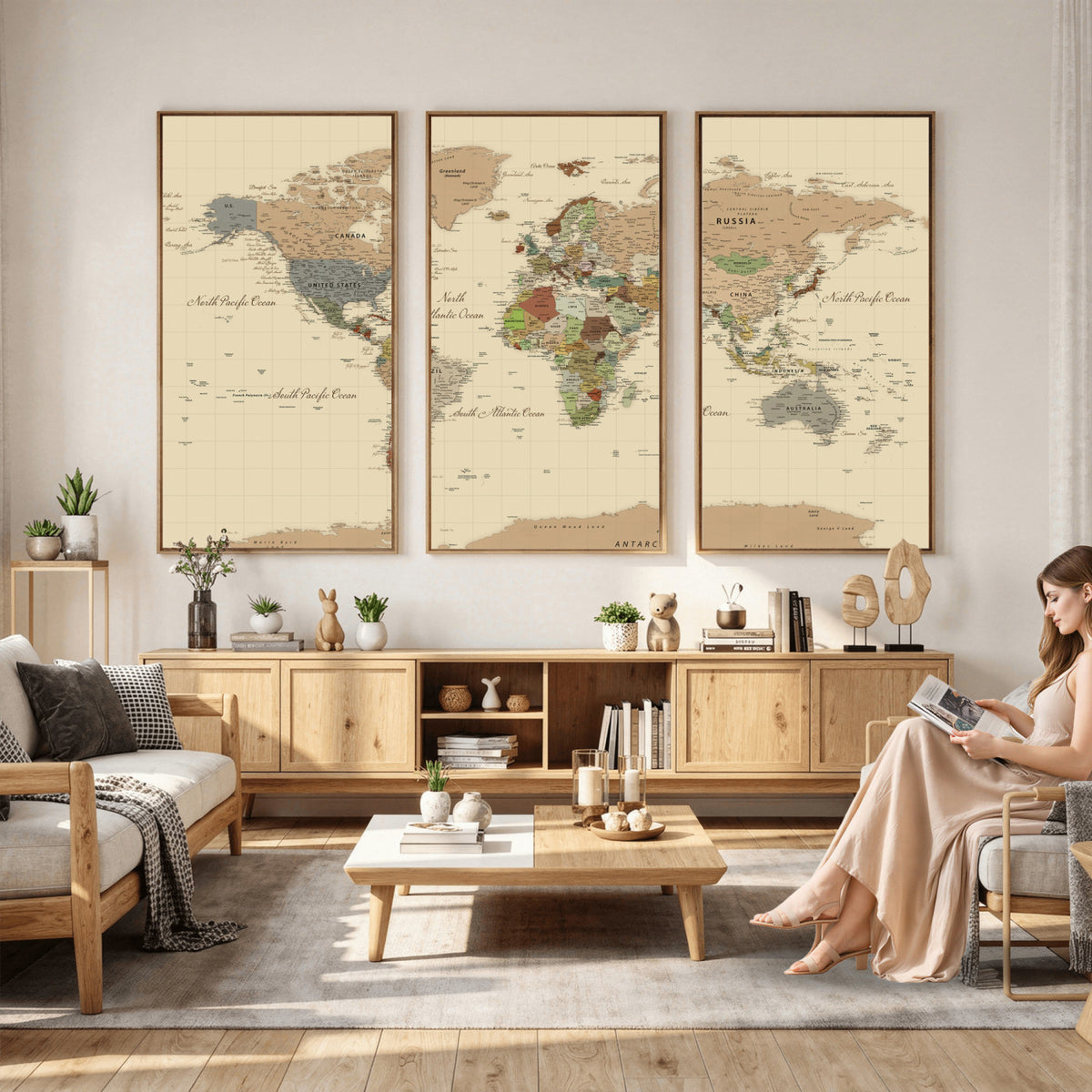 31407854-MGV-CV-36X24 - World Map Wall Art Canvas Print, Modern Decorative Framed Map Artwork Prints for Living Room, Office, Bedroom Wall Decor