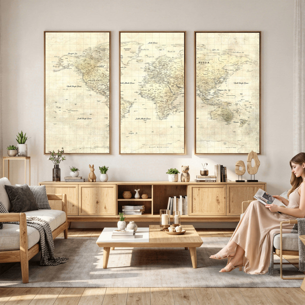 17101439-MGV-CV-36X24 - World Map Wall Art Canvas Print, Modern Decorative Framed Map Artwork Prints for Living Room, Office, Bedroom Wall Decor