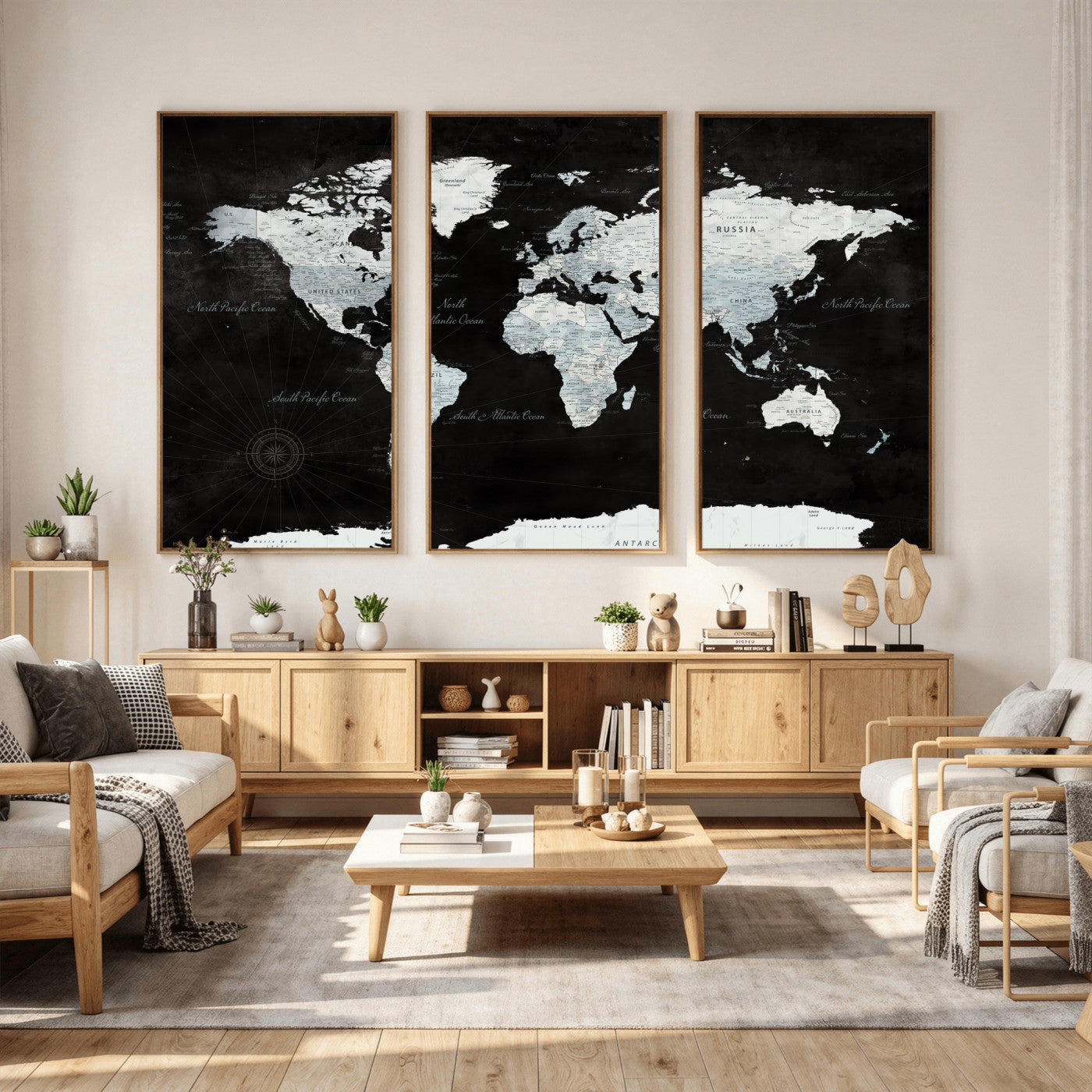 28664806-MGV-CV-36X24 - World Map Wall Art Canvas Print, Modern Decorative Framed Map Artwork Prints for Living Room, Office, Bedroom Wall Decor